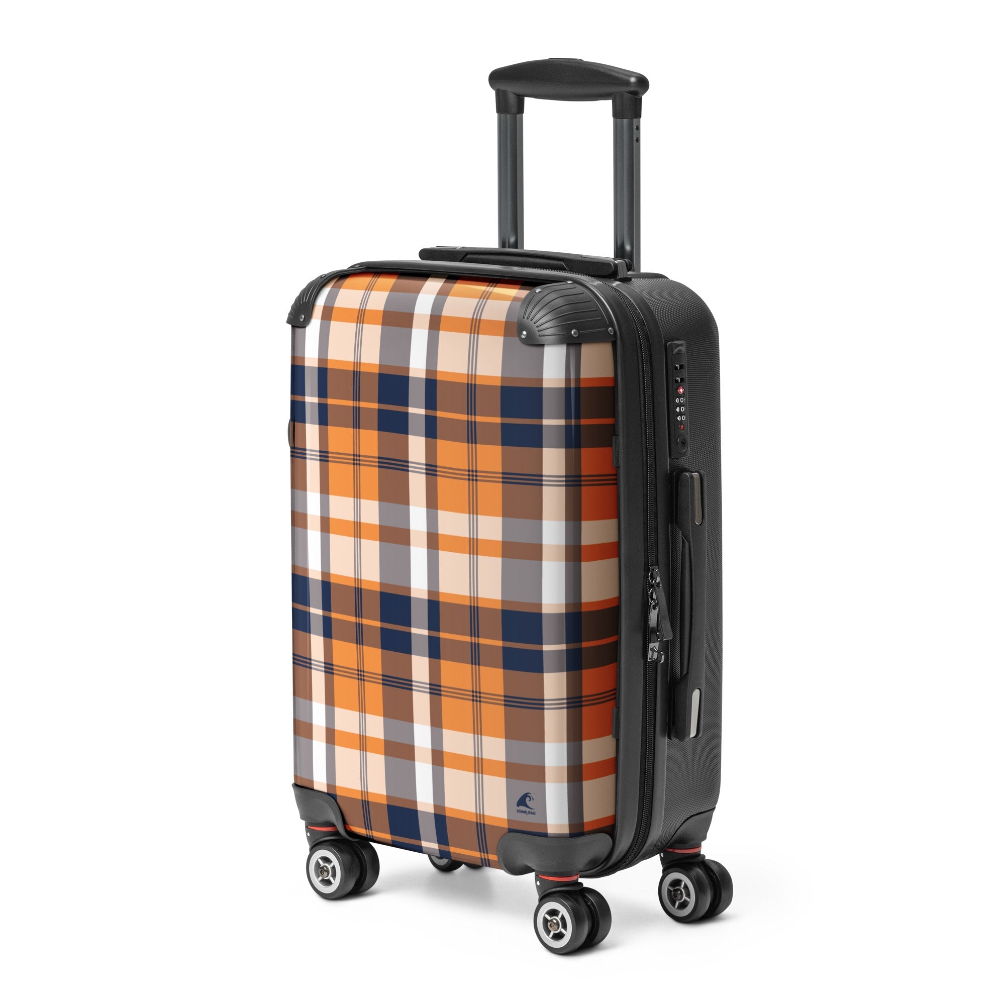 Navy Blue and Orange Plaid Carry On Suitcase – Surf & Beach Inspired Travel Luggage by Extremely Stoked®