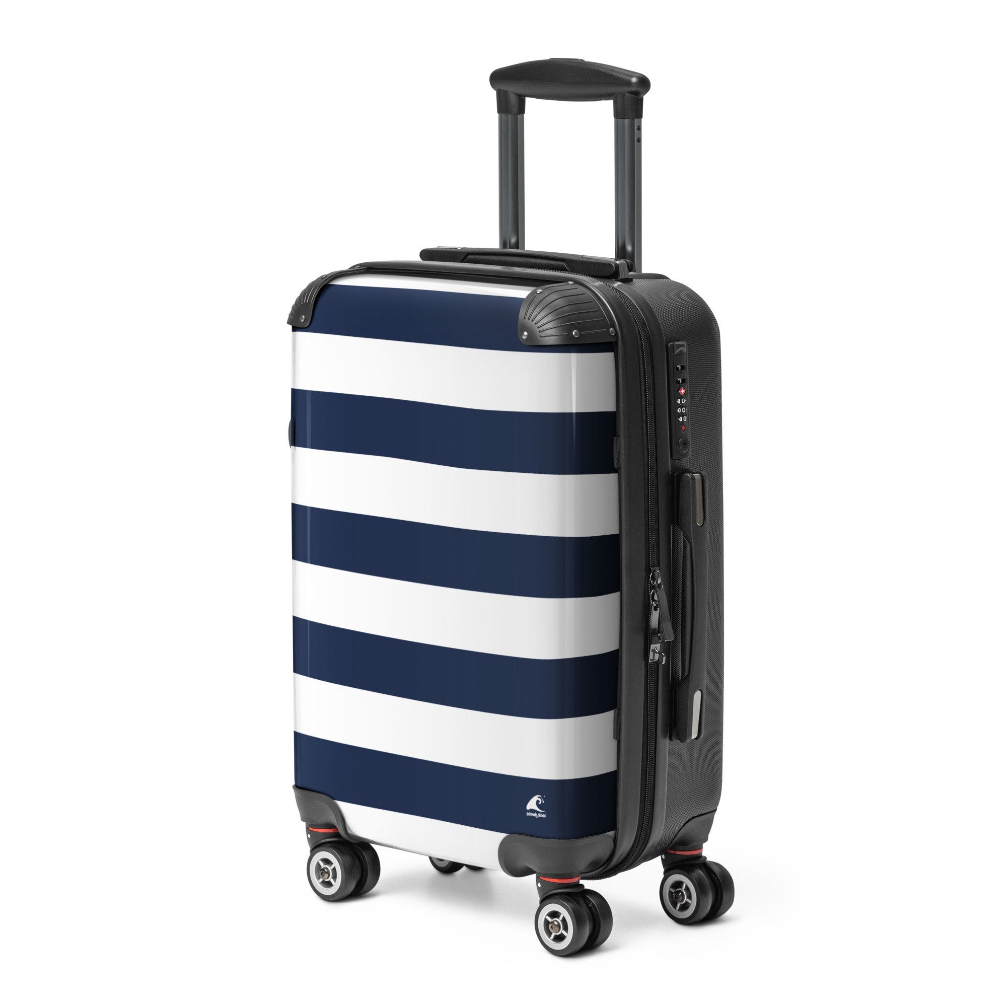 Navy Blue and White Beach Stripes Carry On Suitcase – Travel Luggage by Extremely Stoked®