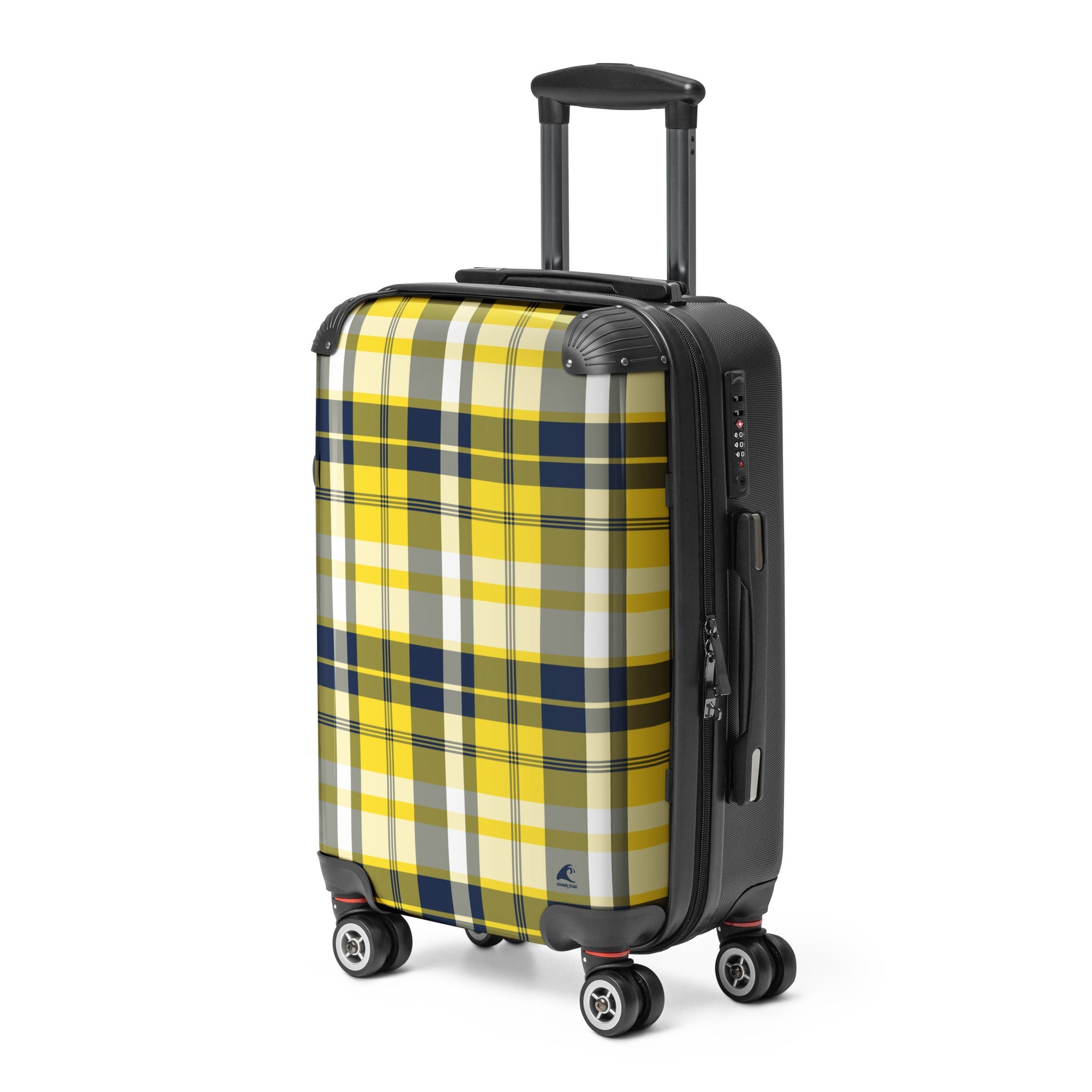 Navy Blue and Yellow Plaid Carry On Suitcase – Surf & Beach Inspired Travel Luggage by Extremely Stoked®