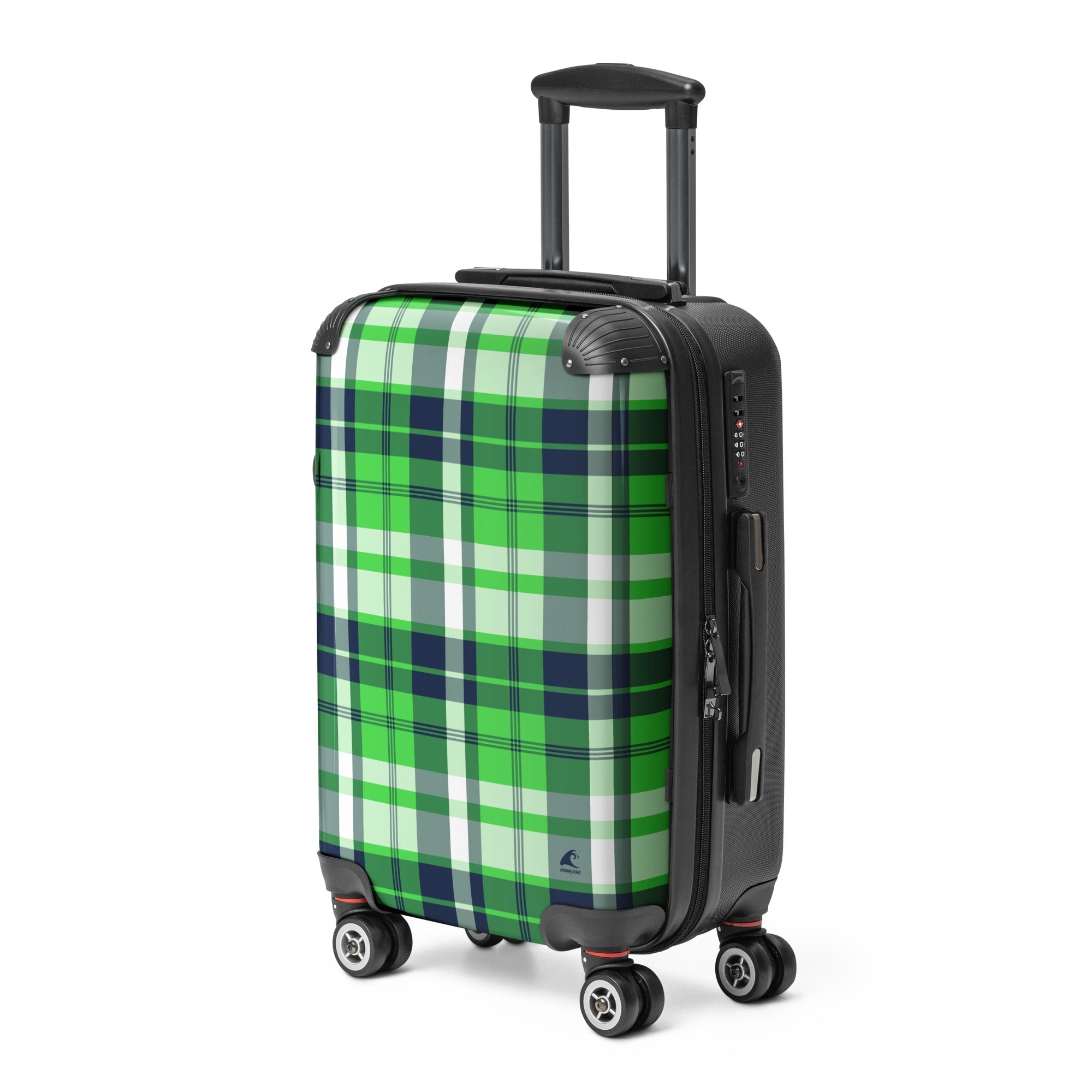 Lime Green and Navy Blue Plaid Carry On Suitcase – Surf & Beach Inspired Travel Luggage by Extremely Stoked®
