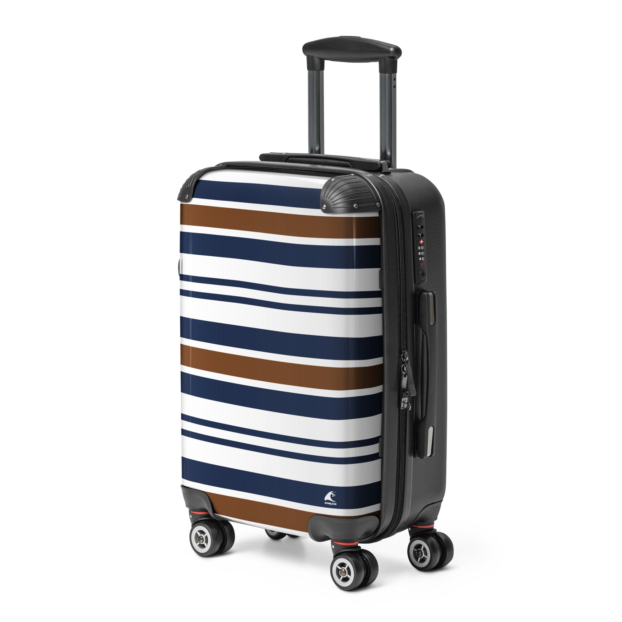 Brown, Navy Blue and White Classic Surf Stripes Carry On Suitcase – Surf & Beach Inspired Luggage by Extremely Stoked®