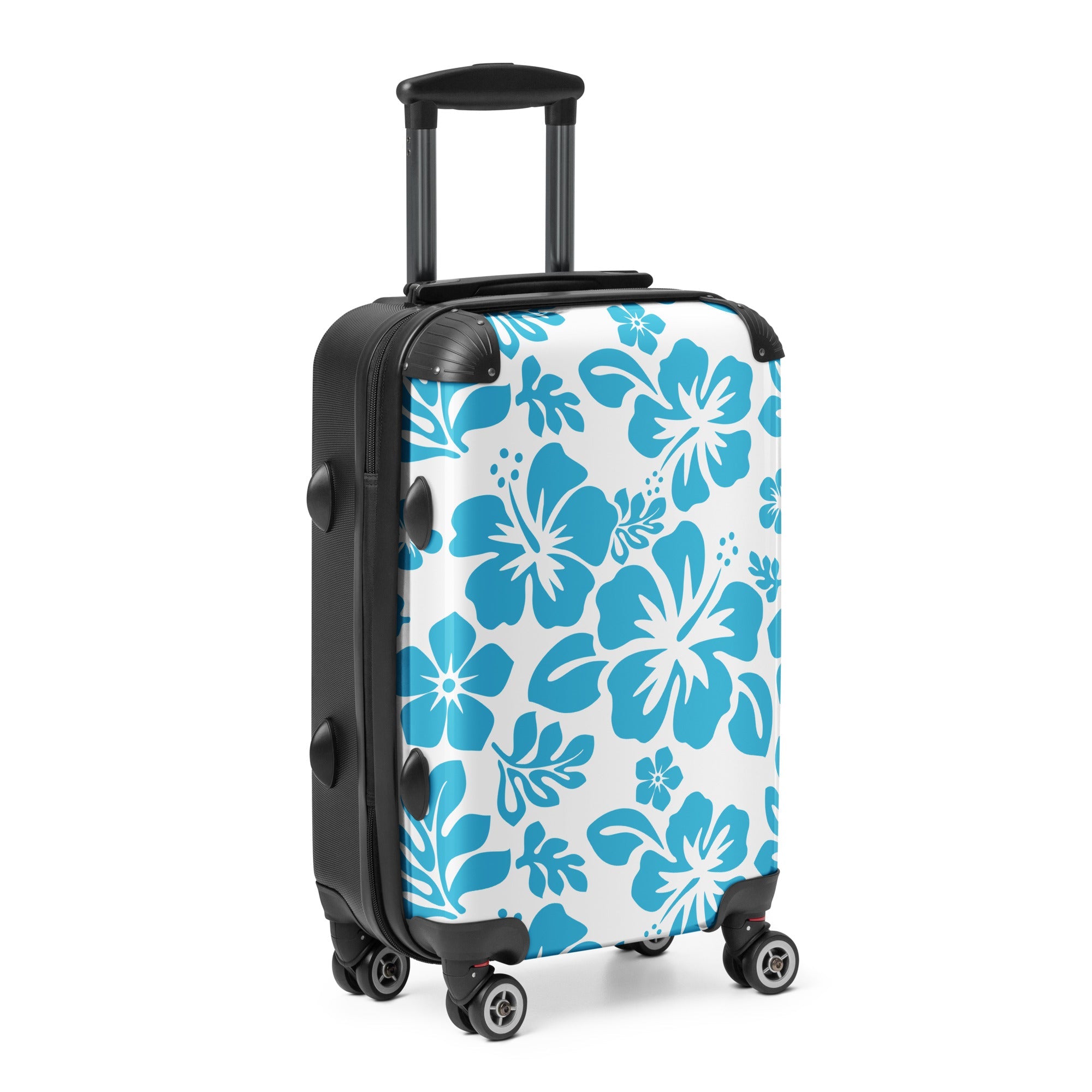 Aqua Blue Hawaiian Flowers Carry On Suitcase – Surf & Beach Inspired Luggage by Extremely Stoked®