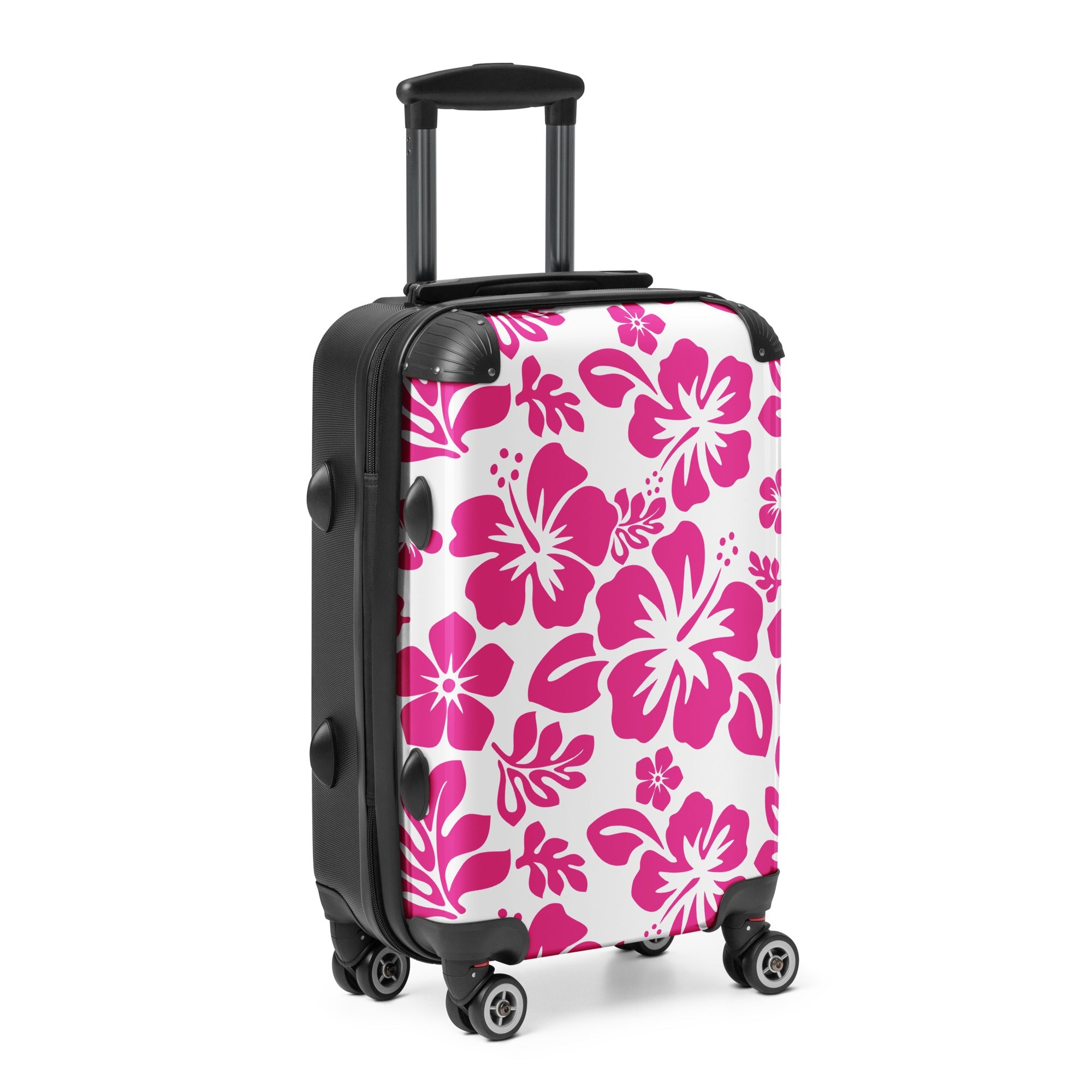 Hot Pink Hawaiian Flowers Carry On Suitcase – Surf & Beach Inspired Luggage by Extremely Stoked®
