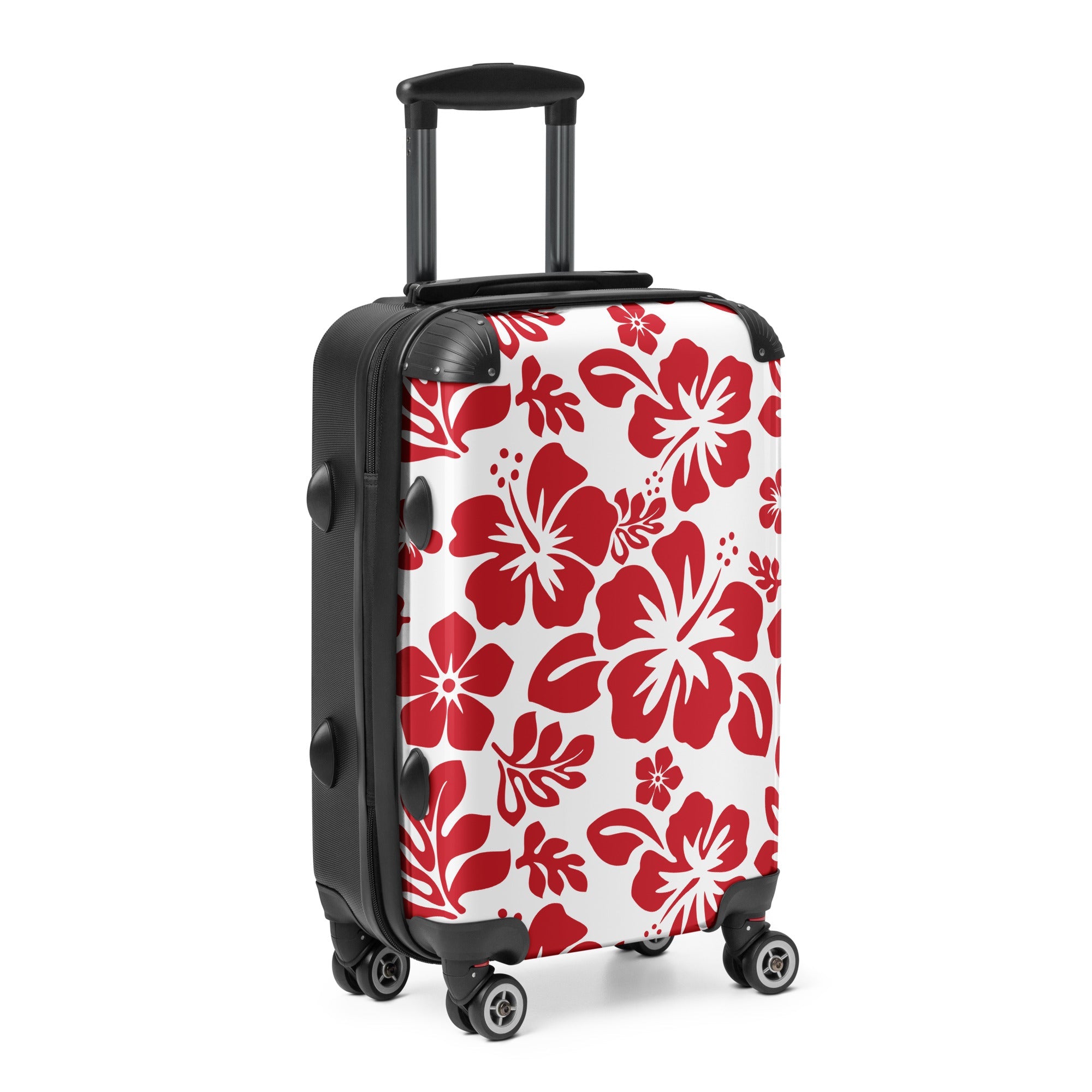 Red Hawaiian Flowers Carry On Suitcase – Surf & Beach Inspired Luggage by Extremely Stoked®
