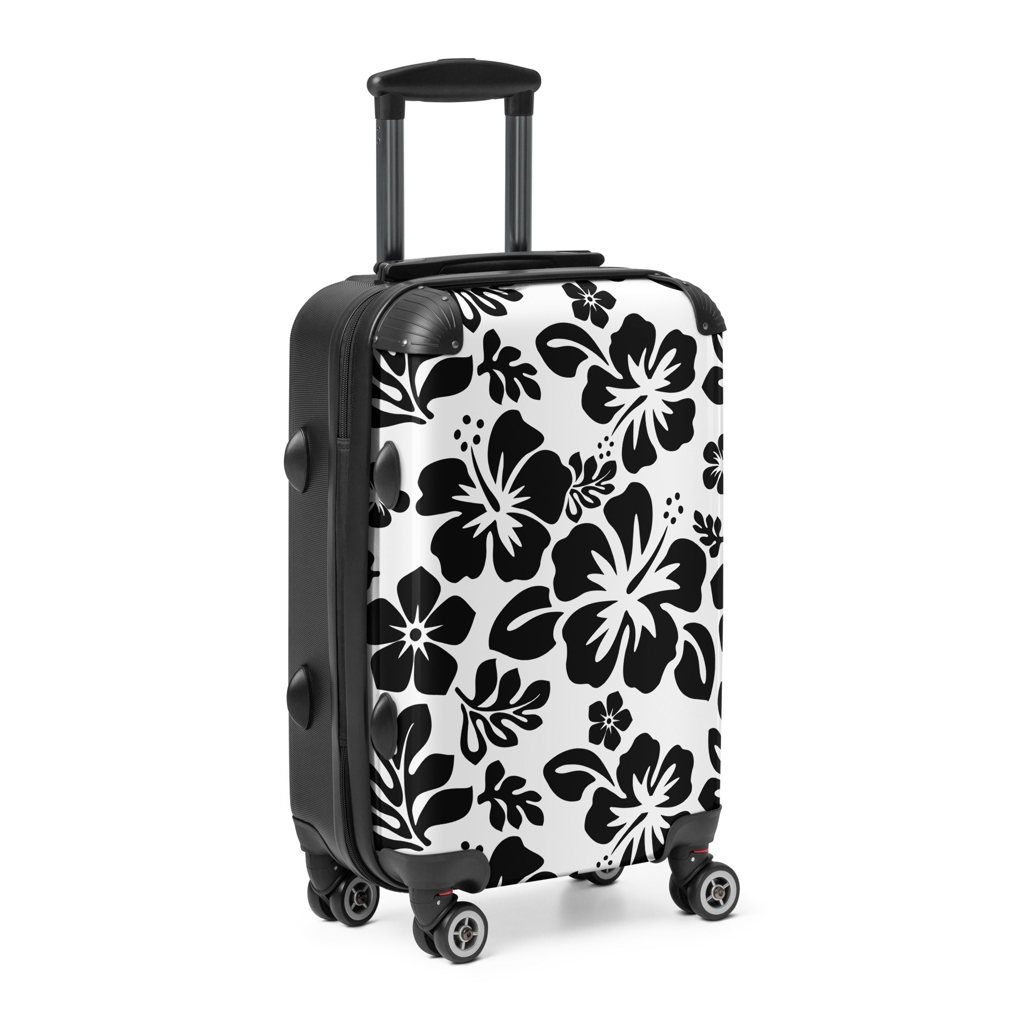 Black Hawaiian Flowers Carry On Suitcase – Surf & Beach Inspired Luggage by Extremely Stoked®