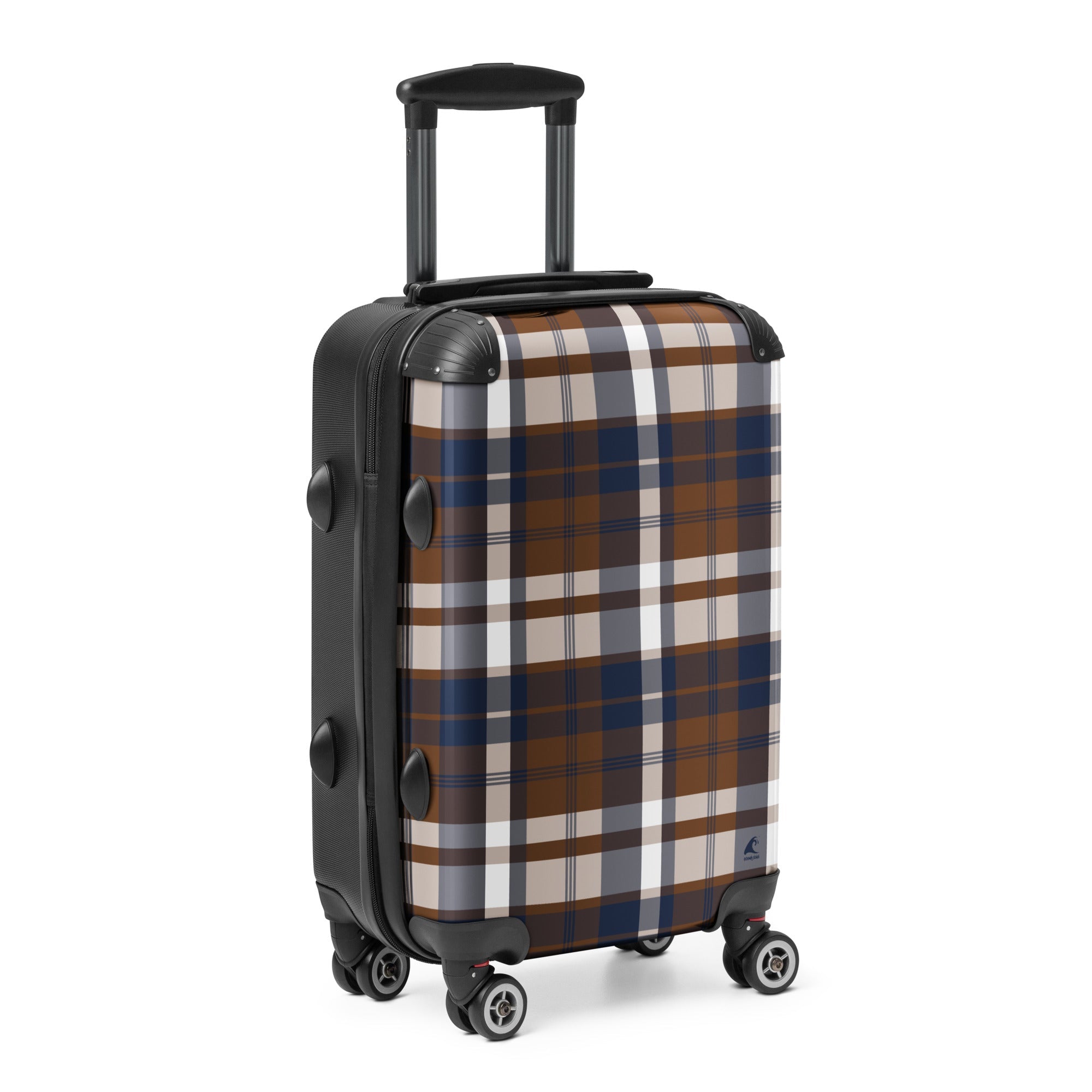 Navy Blue and Brown Plaid Carry On Suitcase – Surf & Beach Inspired Travel Luggage by Extremely Stoked®