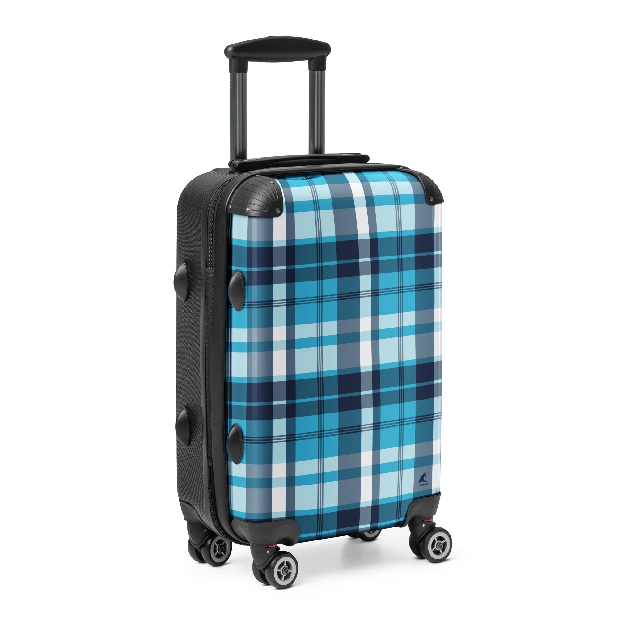 Navy Blue and Aqua Blue Plaid Carry On Suitcase – Surf & Beach Inspired Travel Luggage by Extremely Stoked®