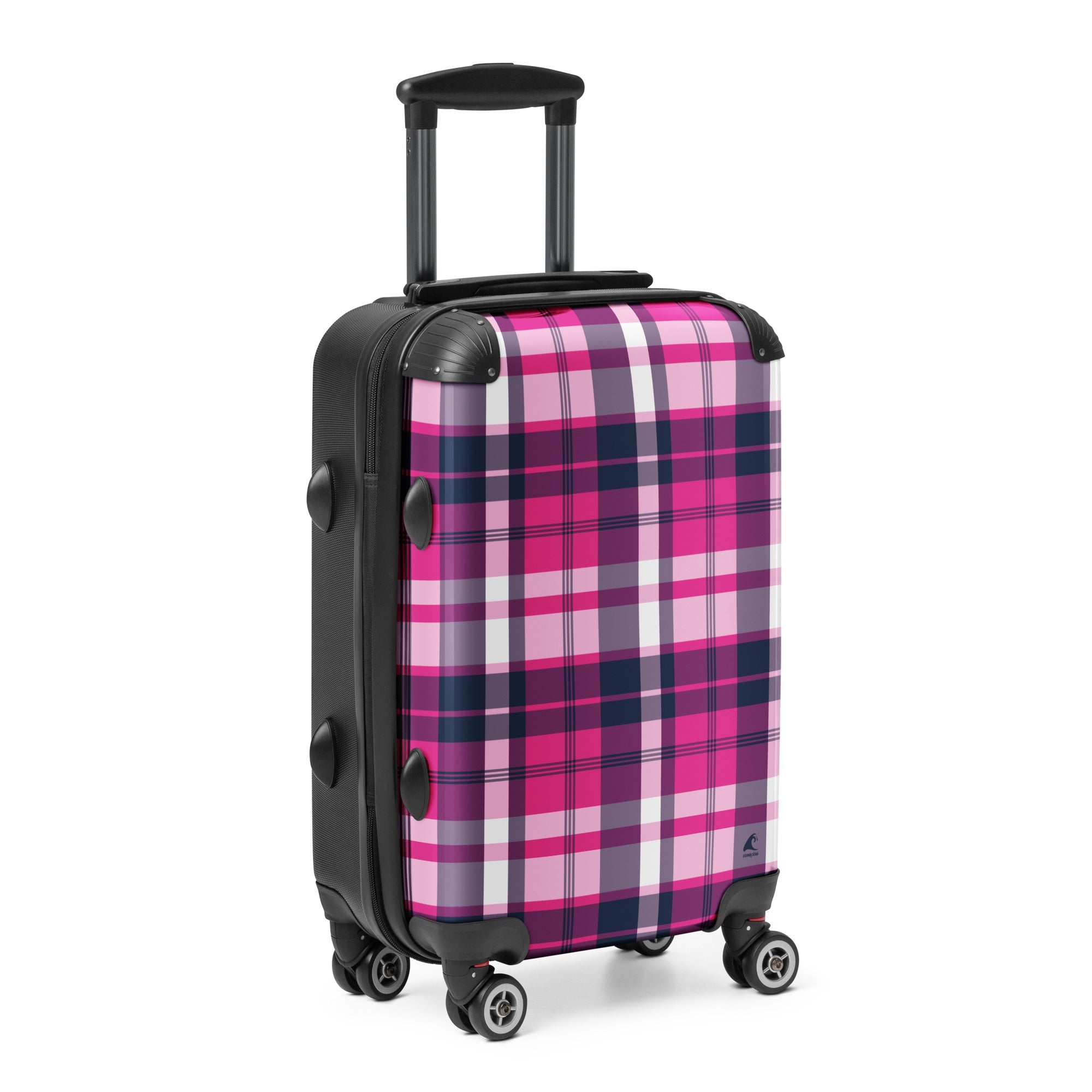 Hot Pink and Navy Blue Plaid Carry On Suitcase – Surf & Beach Inspired Travel Luggage by Extremely Stoked®