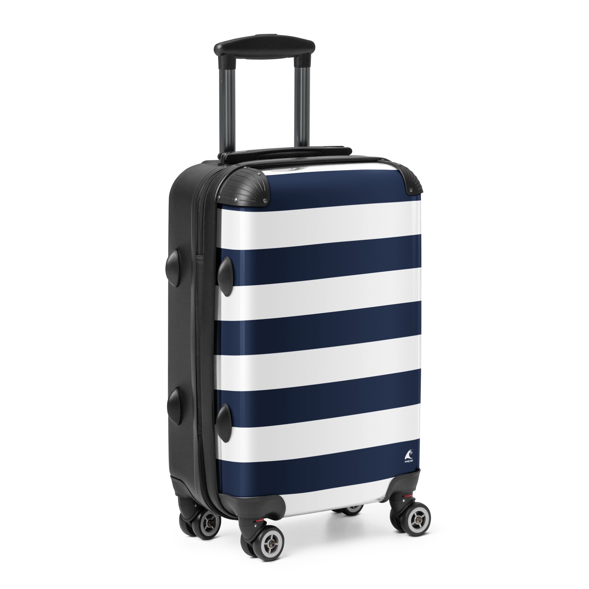 Navy Blue and White Beach Stripes Carry On Suitcase – Travel Luggage by Extremely Stoked®