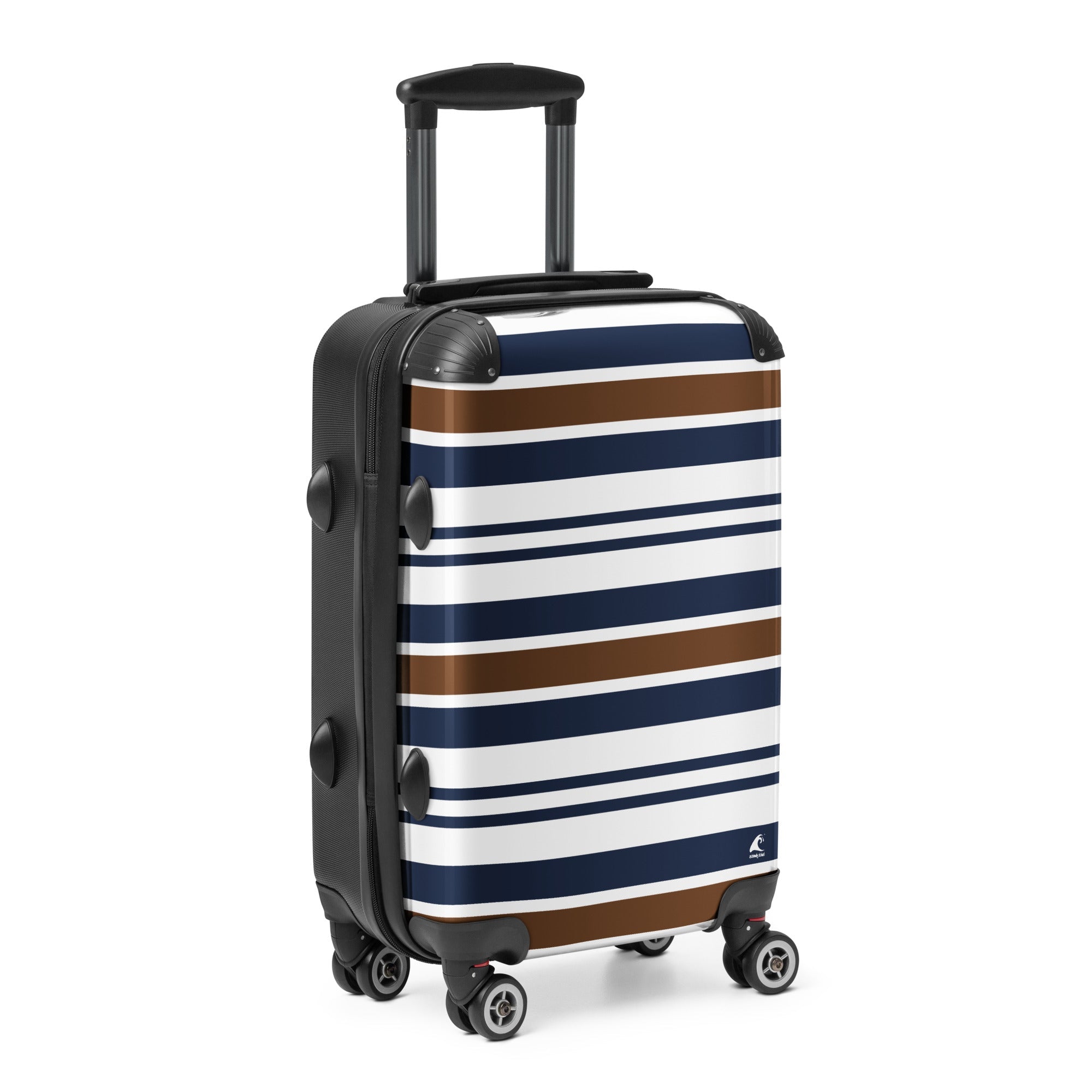 Brown, Navy Blue and White Classic Surf Stripes Carry On Suitcase – Surf & Beach Inspired Luggage by Extremely Stoked®