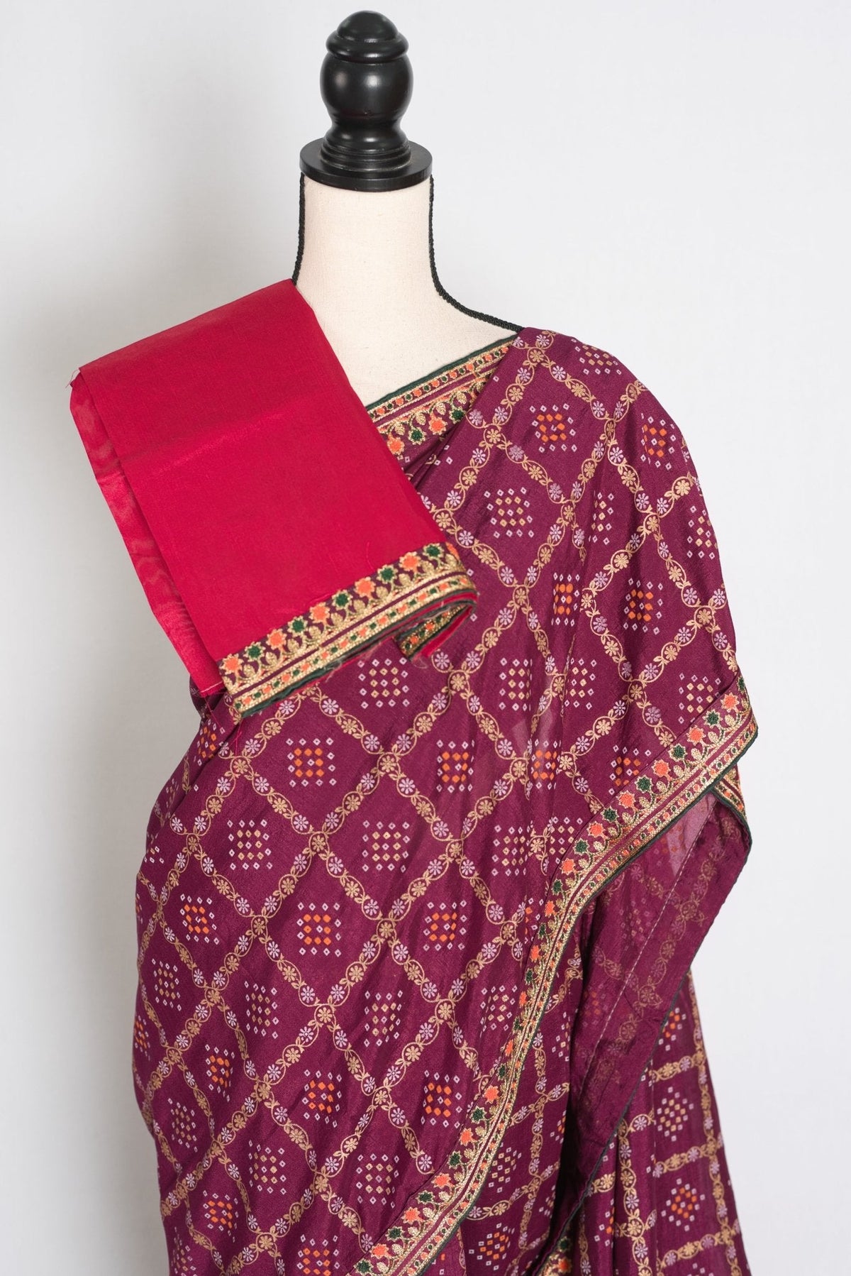 Suma : Purple Gharchola Gold Printed Saree with Embroidered Border