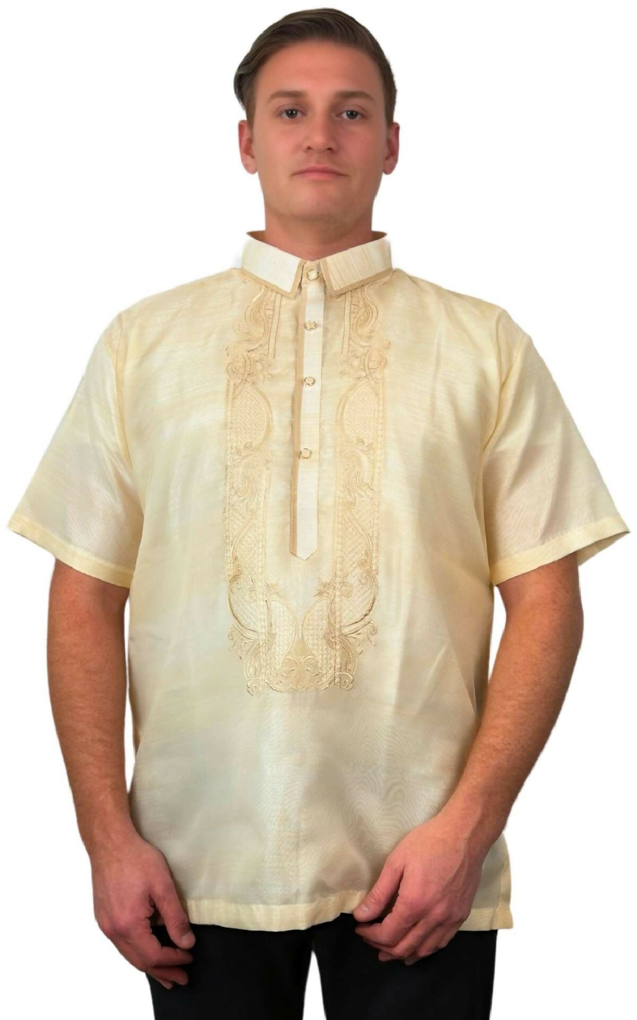 Mens Short Sleeve Barong Tagalog - White