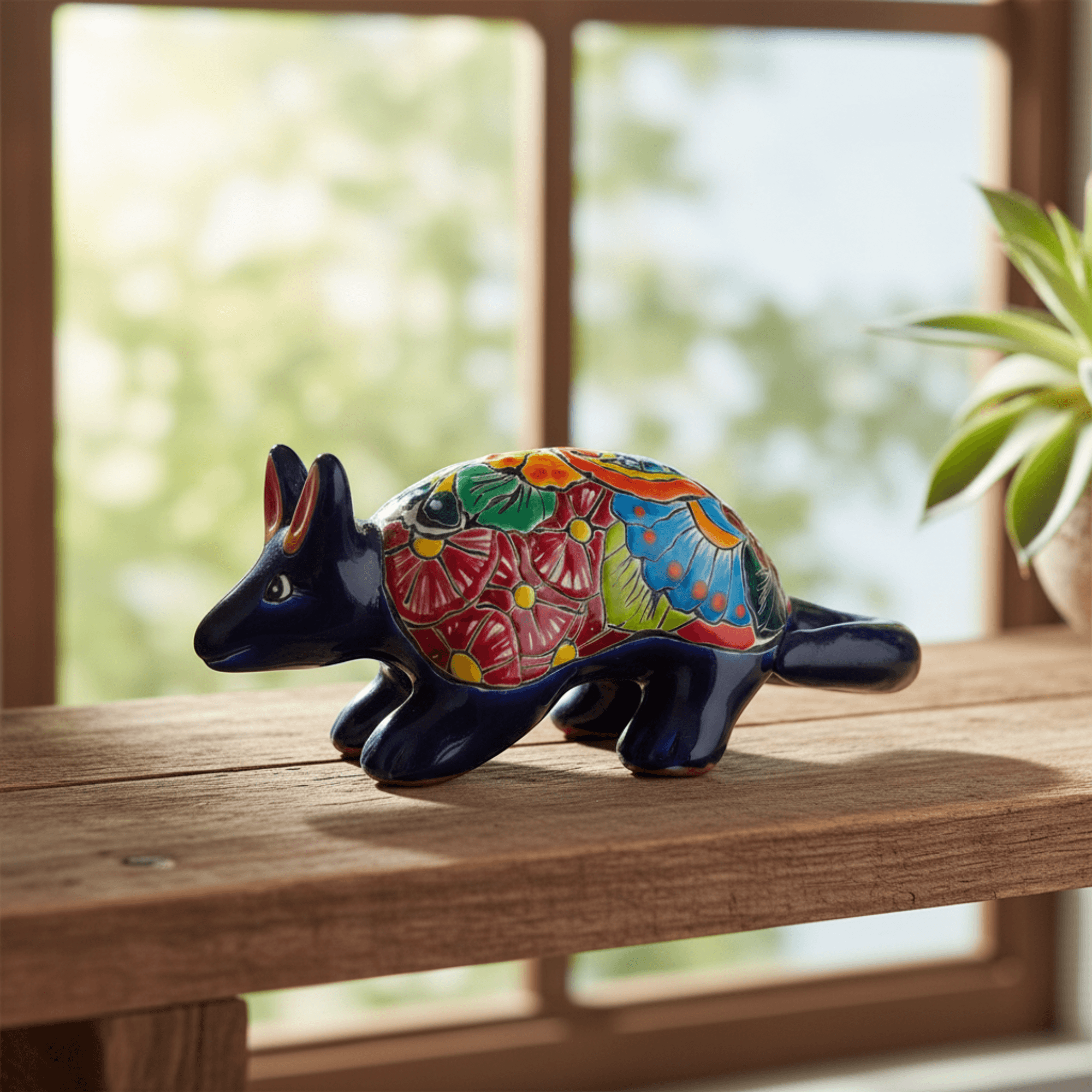Talavera Armadillo Figurine | Hand-Painted Mexican Decor