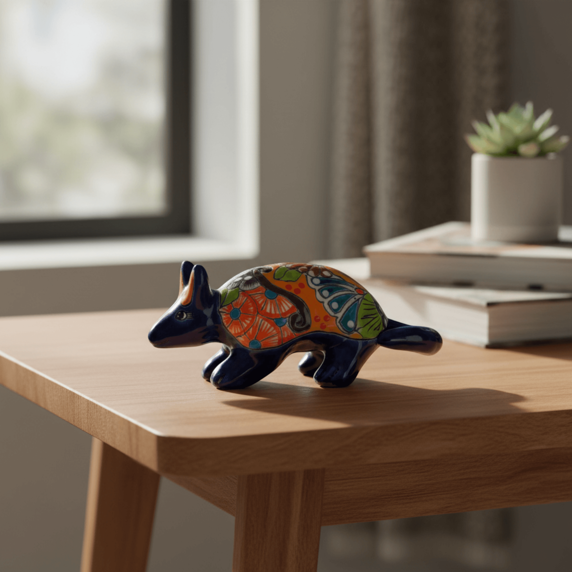 Talavera Armadillo Figurine | Hand-Painted Mexican Decor