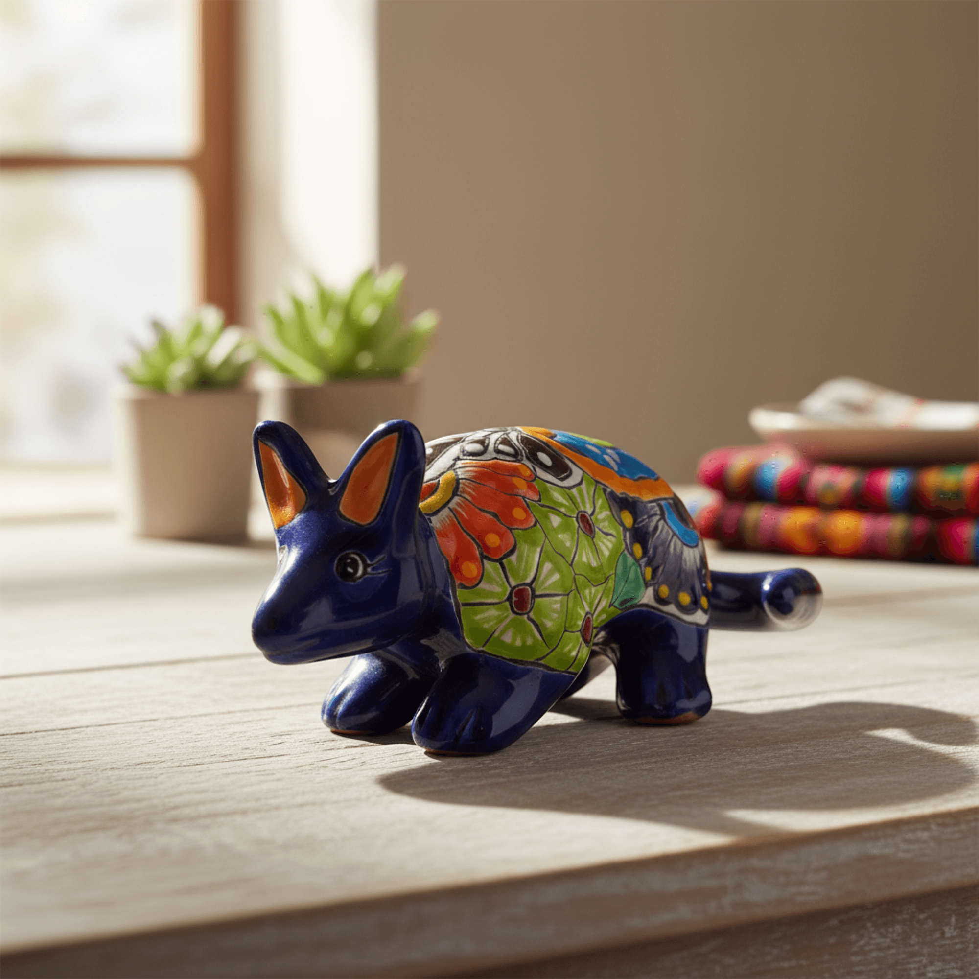 Talavera Armadillo Figurine | Hand-Painted Mexican Decor