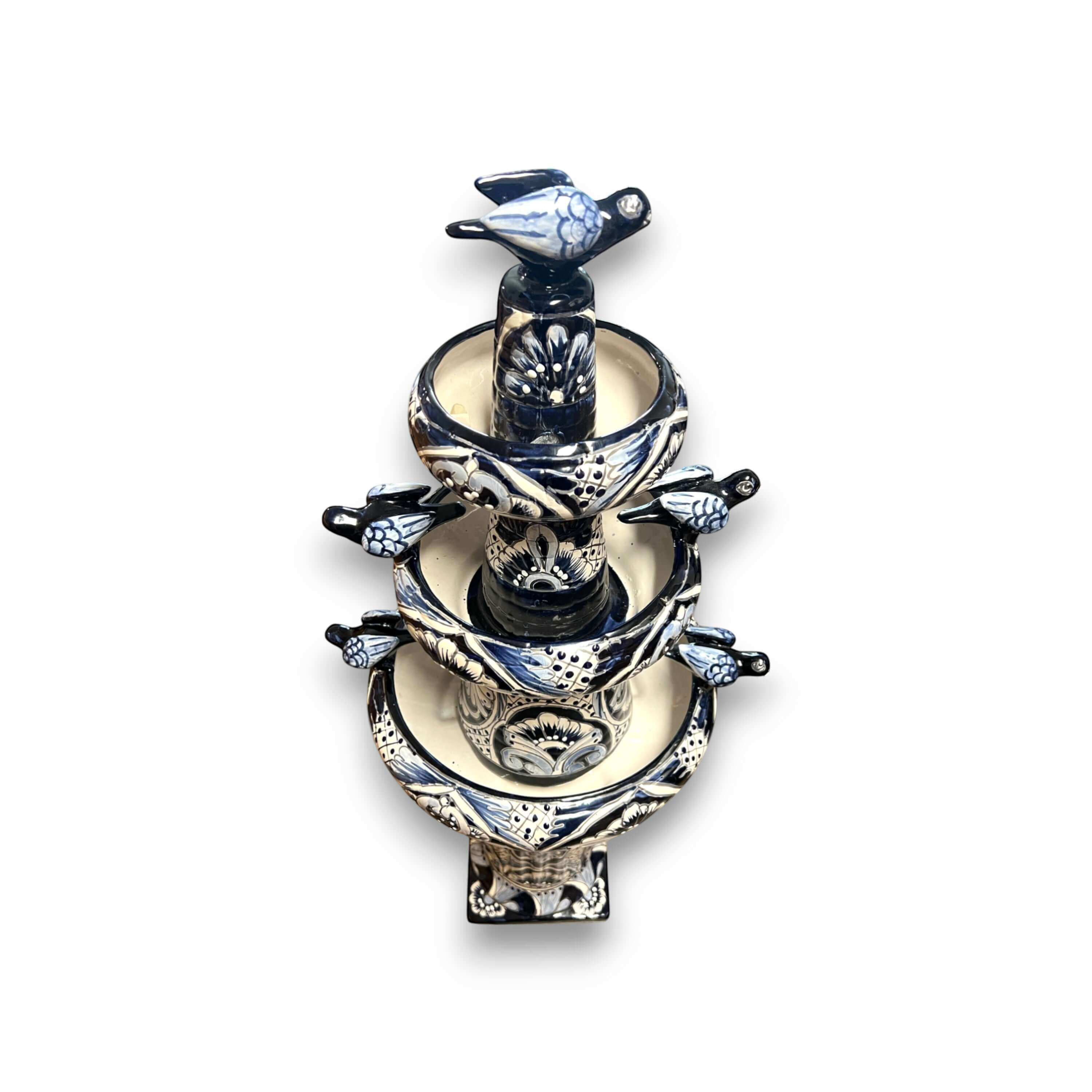 Talavera Blue & White Fountain | Authentic Mexican Ceramic Water Feature