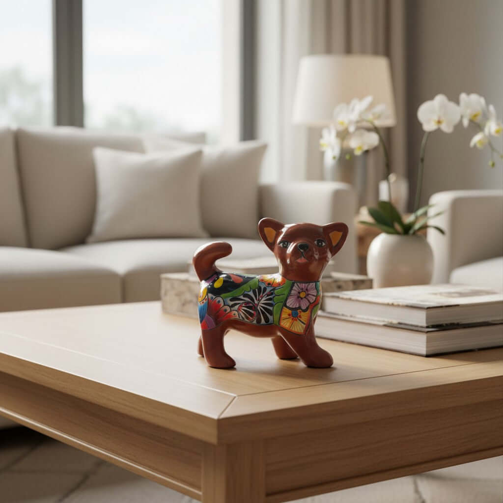 Talavera Chihuahua Dog Figurine | Handcrafted Mexican Art