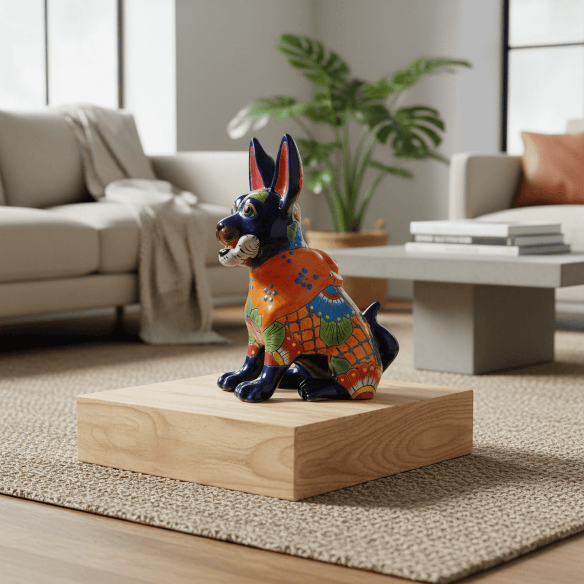 Talavera Chihuahua Dog Statue With Bone | Colorful Decor