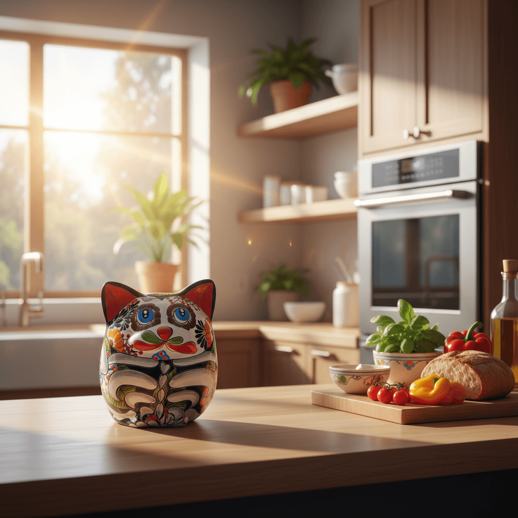 Talavera Fat Cat Planter | Day of the Dead Ceramic Art
