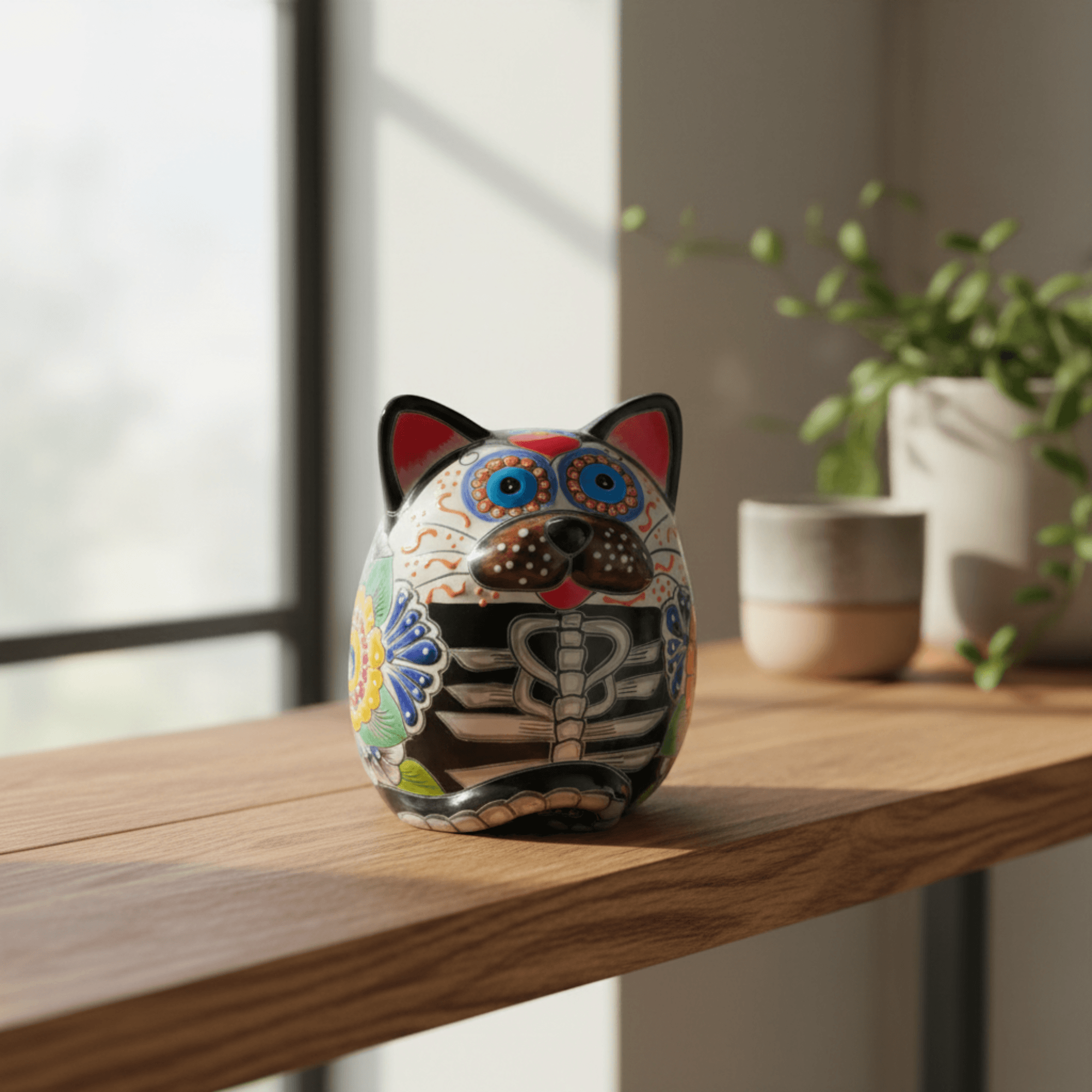 Talavera Fat Cat Planter | Day of the Dead Ceramic Art