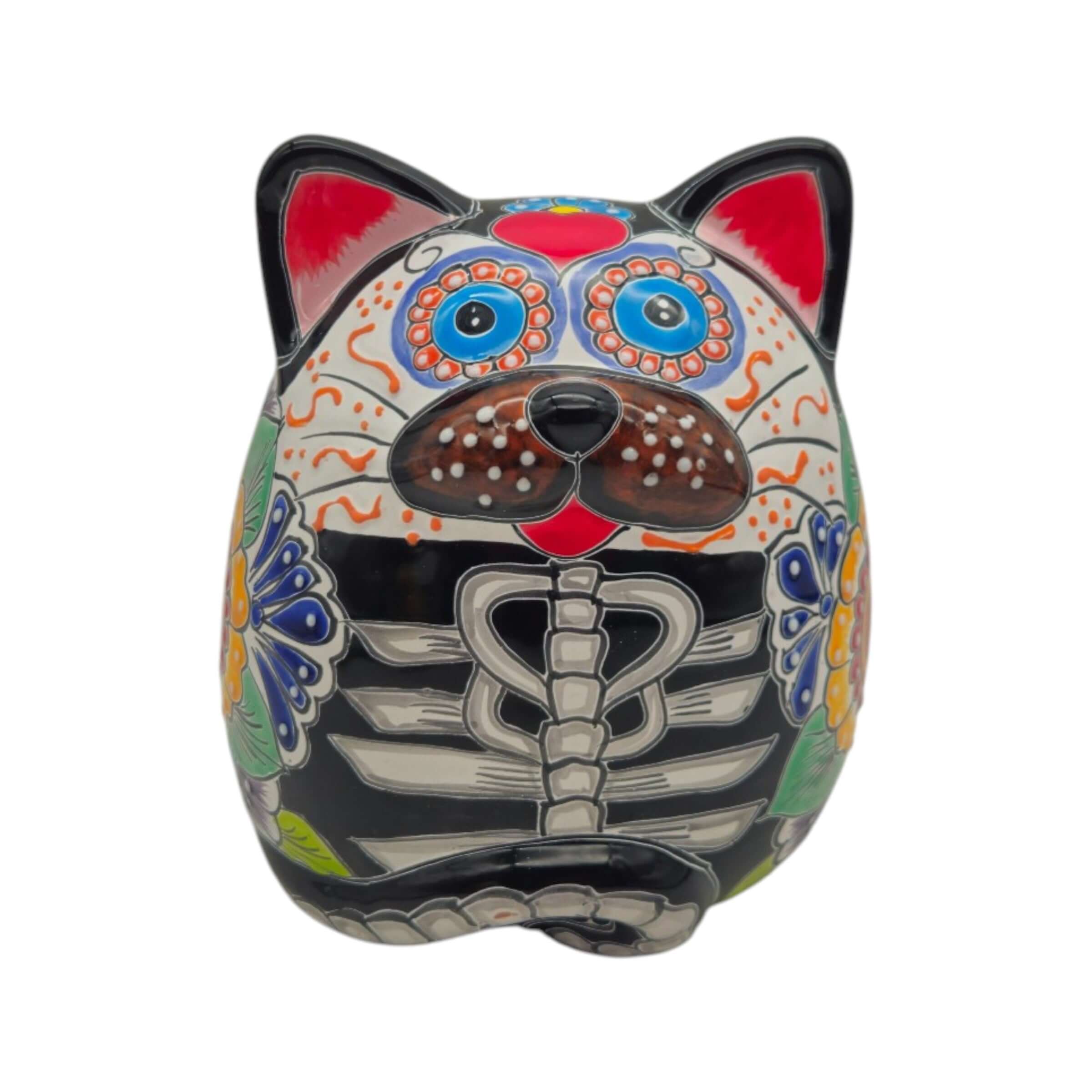 Talavera Fat Cat Planter | Day of the Dead Ceramic Art