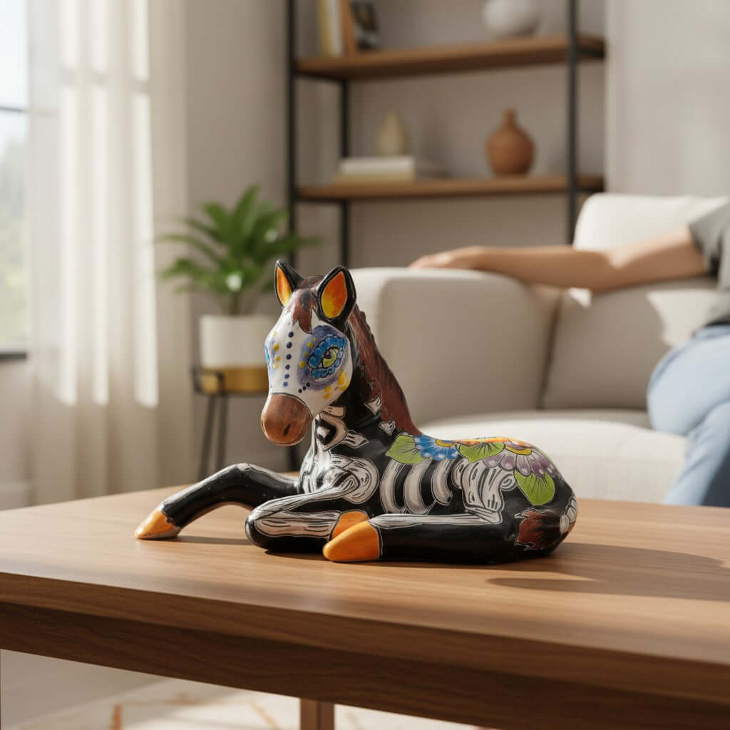 Day of the Dead Talavera Horse Planter | Hand-Painted Pottery