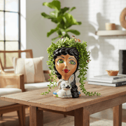 Talavera Lady & Bunny Planter | Colorful Mexican Decor