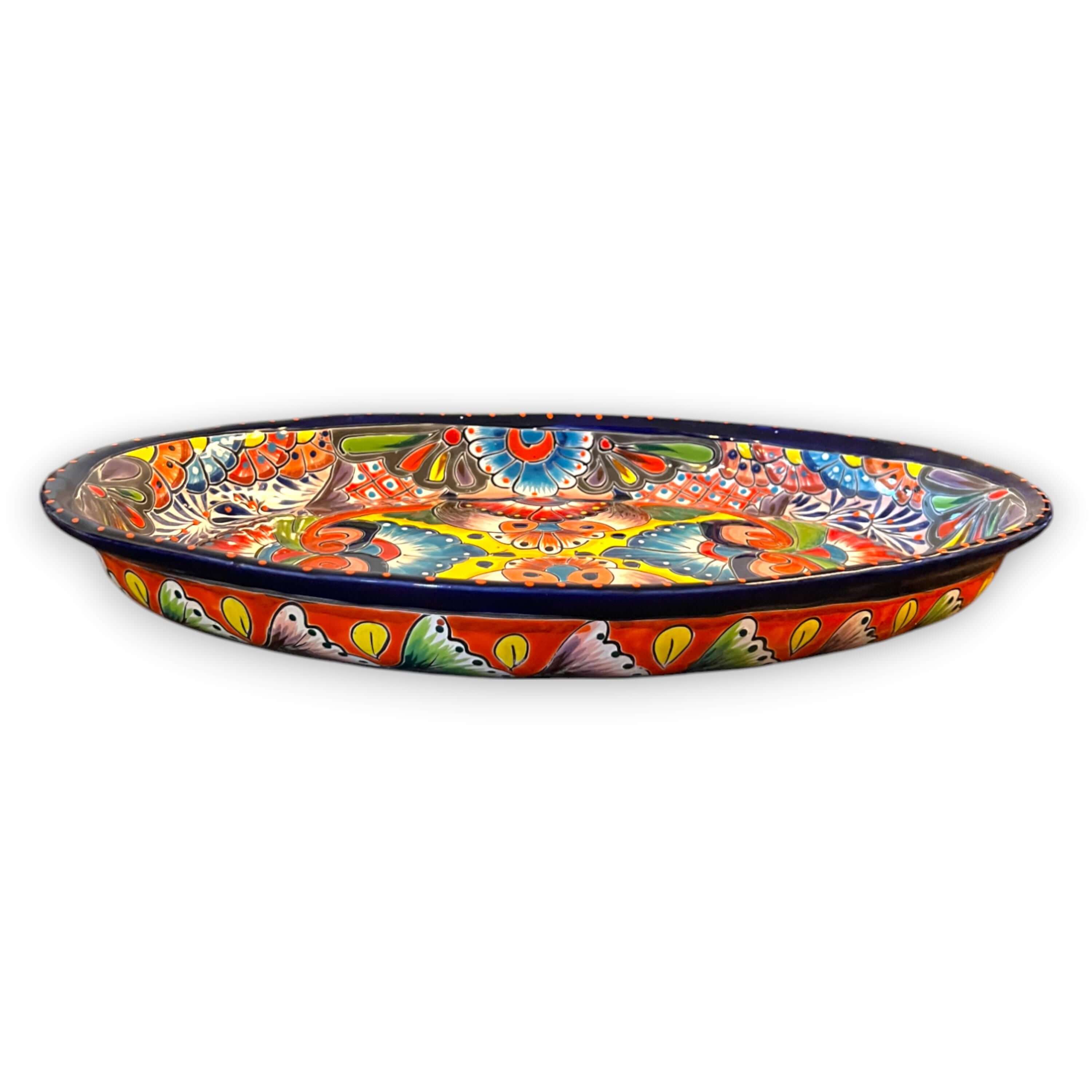 Talavera Oval Serving Platter | Cobalt-Blue Rim Kitchenware