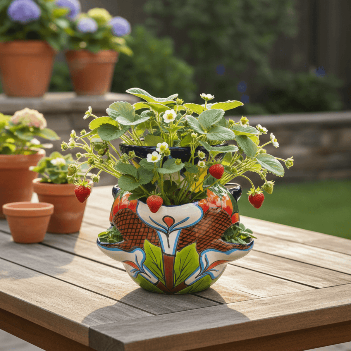 Talavera Strawberry Planter | Sunflower Lily Design