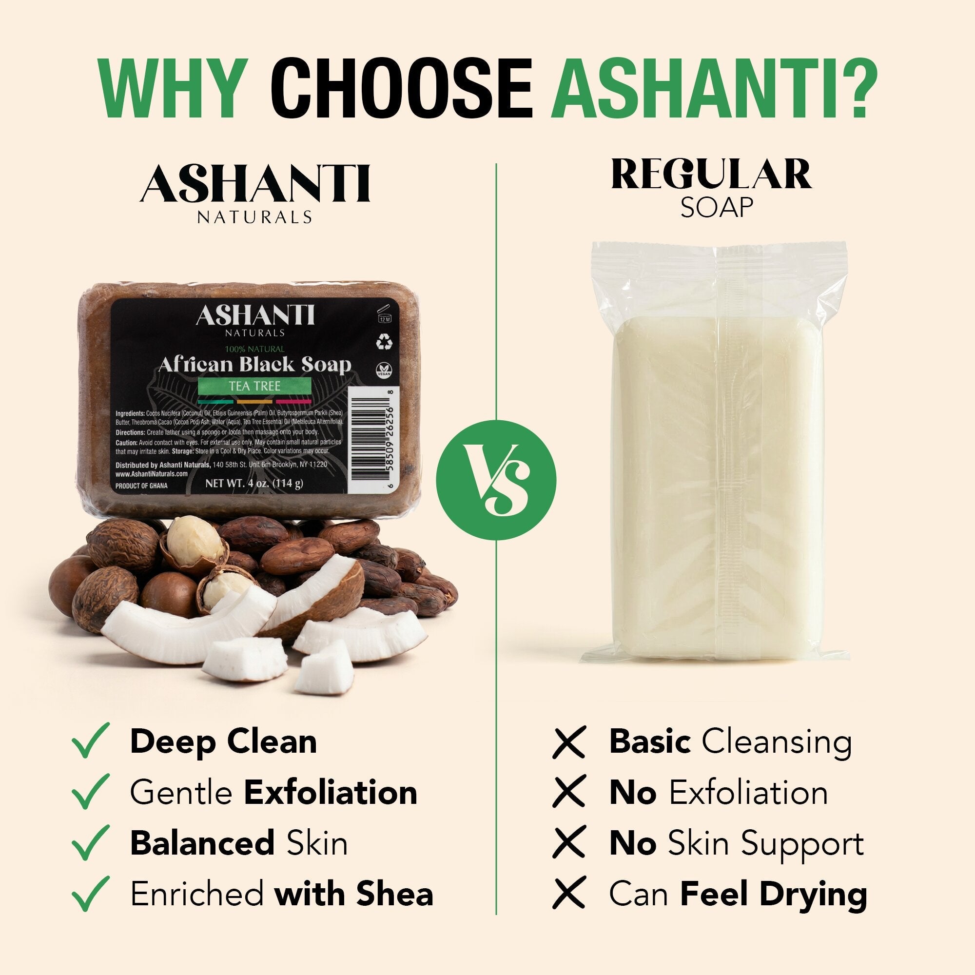 ASHANTI NATURALS 100% African Black Soap - Tea Tree