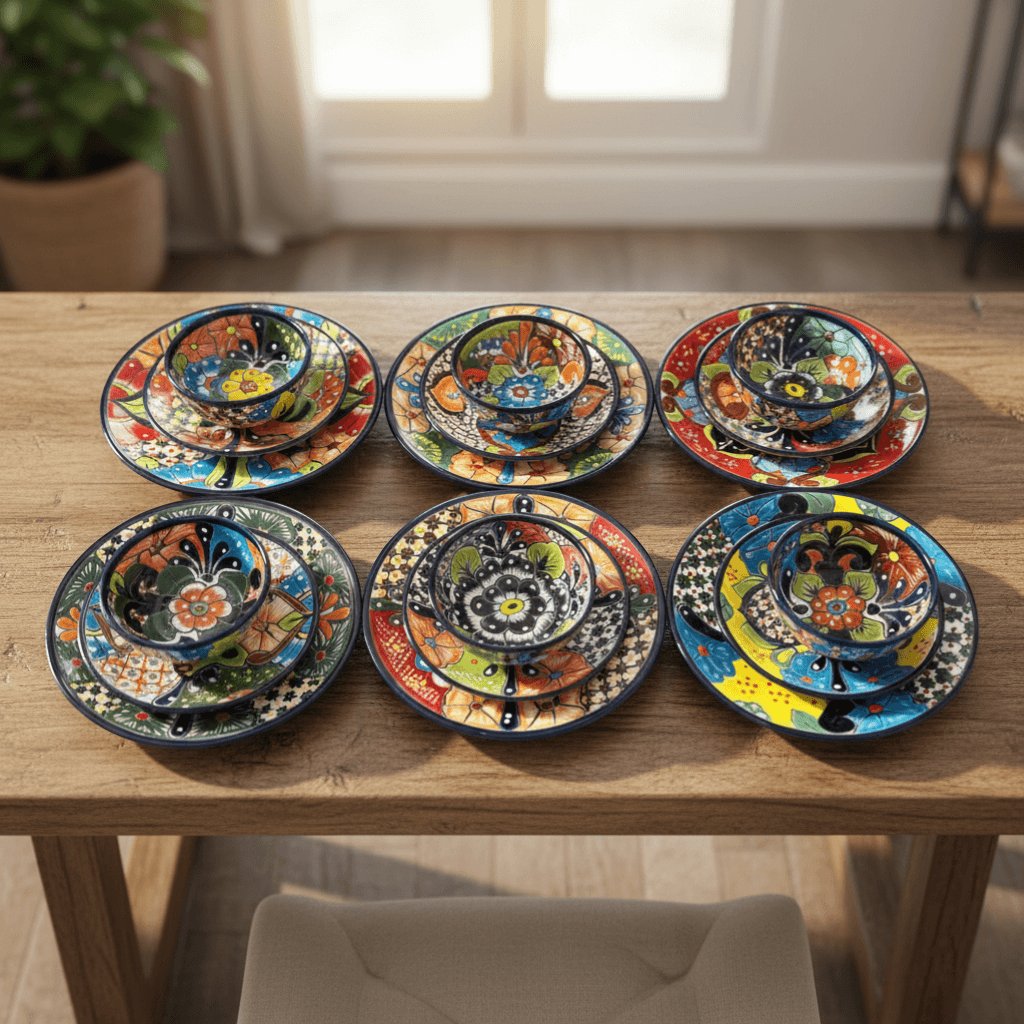 20-Piece Talavera Dinnerware Set | Handmade Floral Tableware (Seats 6)