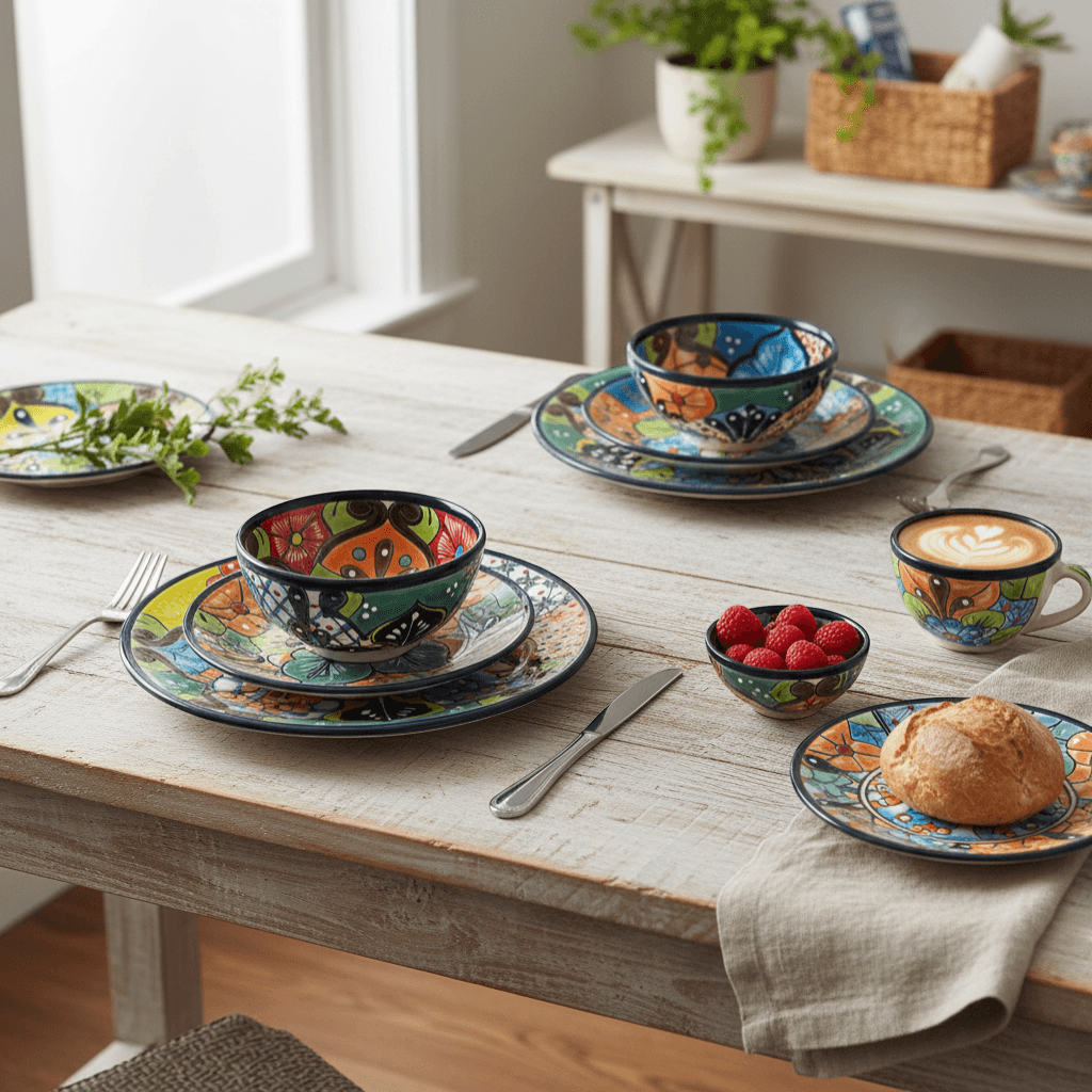 Talavera Dinnerware Set | 43-Piece Floral Tableware for 8