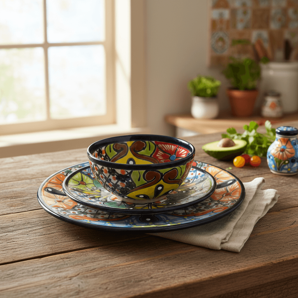 Talavera Dinnerware Set | 43-Piece Floral Tableware for 8
