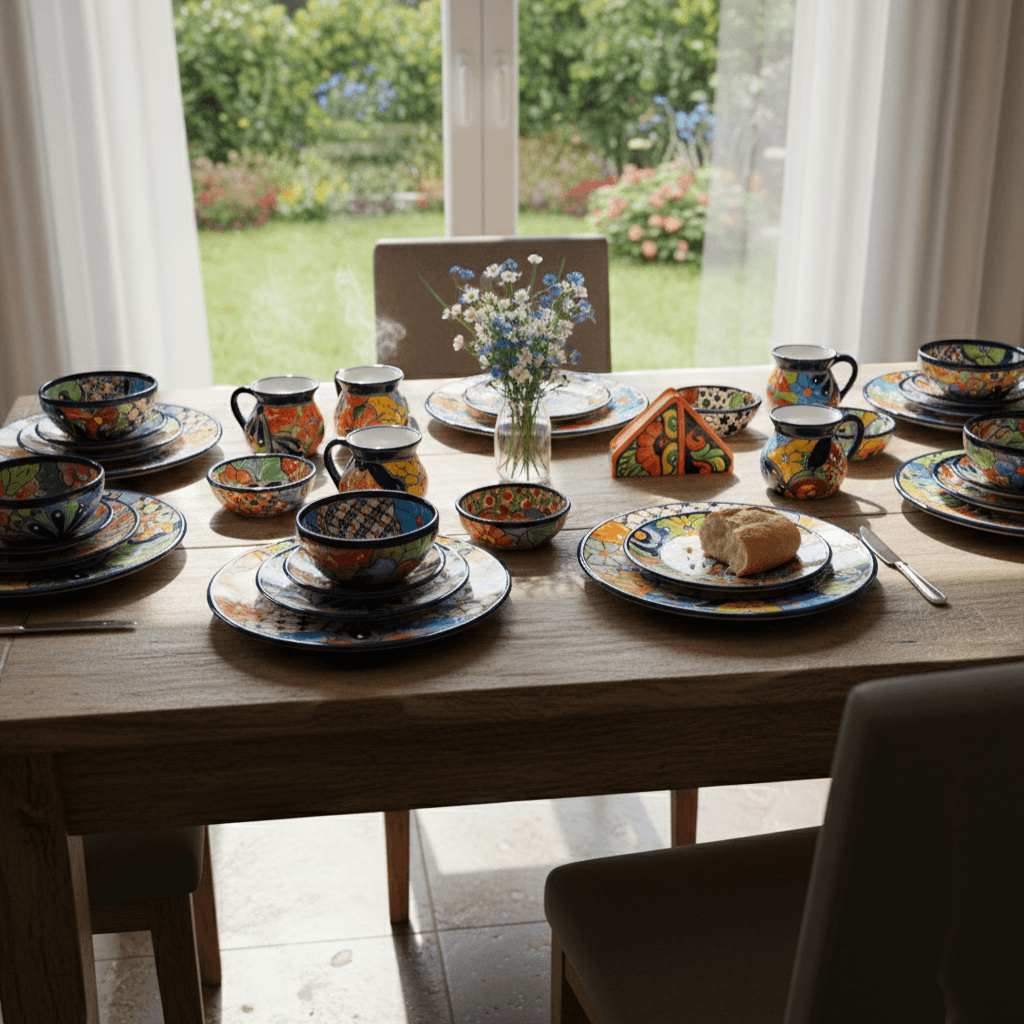 Talavera Dinnerware Set | 43-Piece Floral Tableware for 8