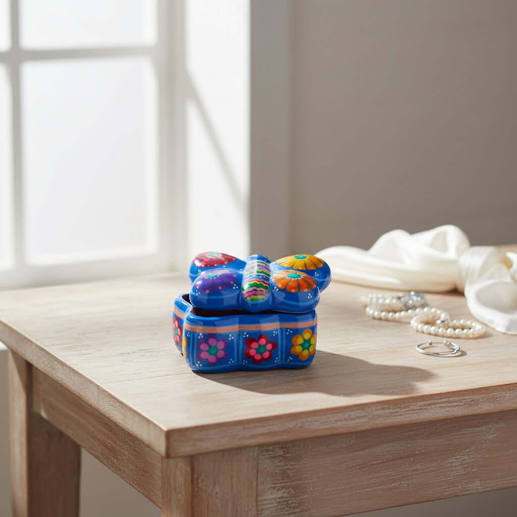 Handmade Guerrero Butterfly Jewelry Box | Mexican Ceramic Earring Holder