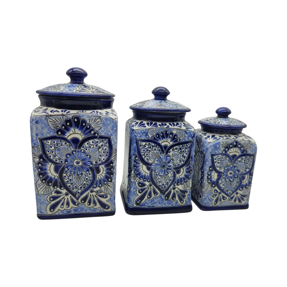 Blue Talavera Canister Set | Handmade Mexican Ceramic Jars