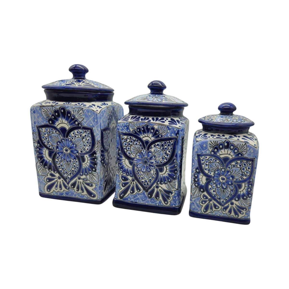 Blue Talavera Canister Set | Handmade Mexican Ceramic Jars