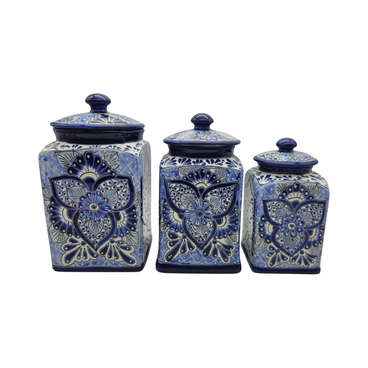 Blue Talavera Canister Set | Handmade Mexican Ceramic Jars