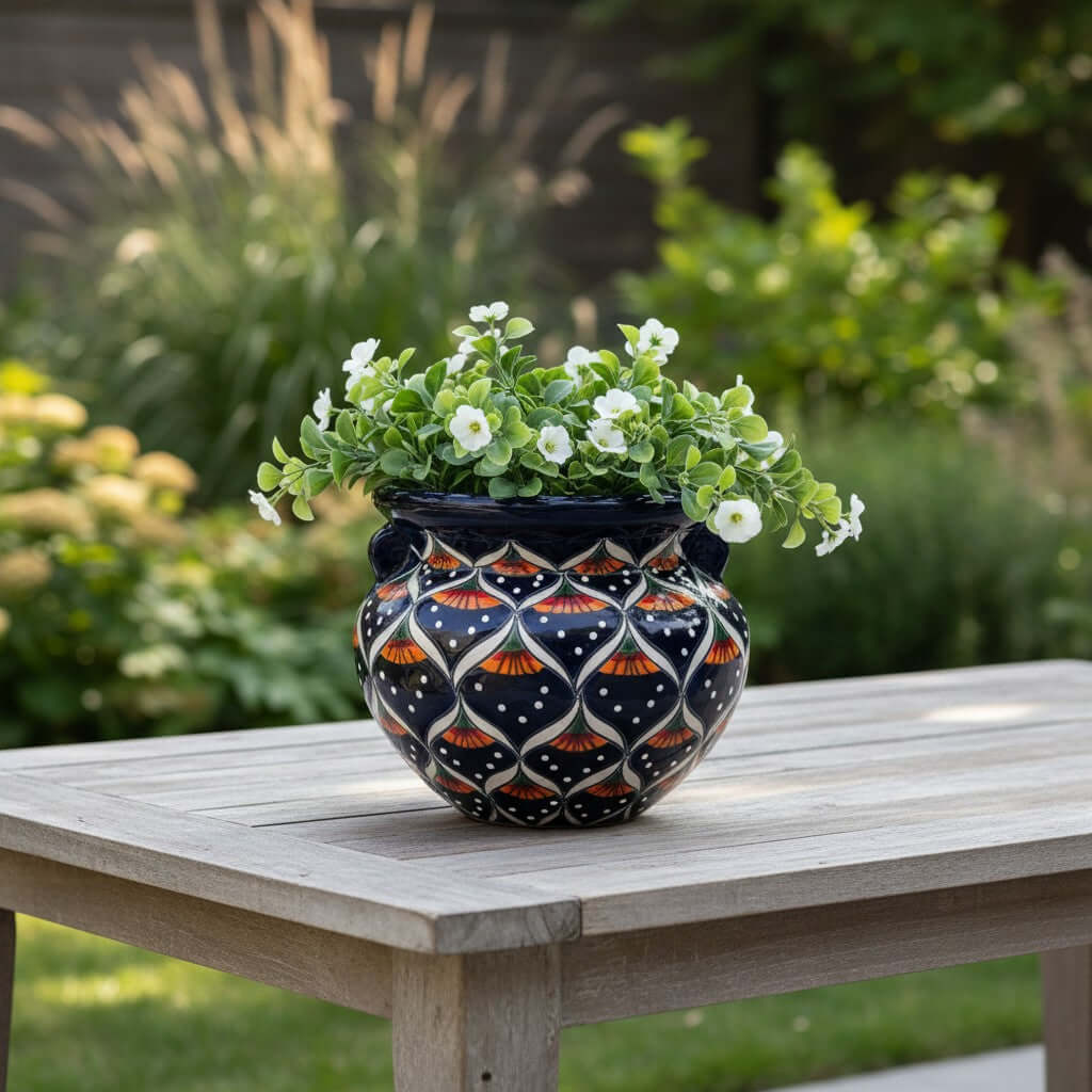 Blue Peacock Talavera Pot | Hand-Painted Mexican Ceramic