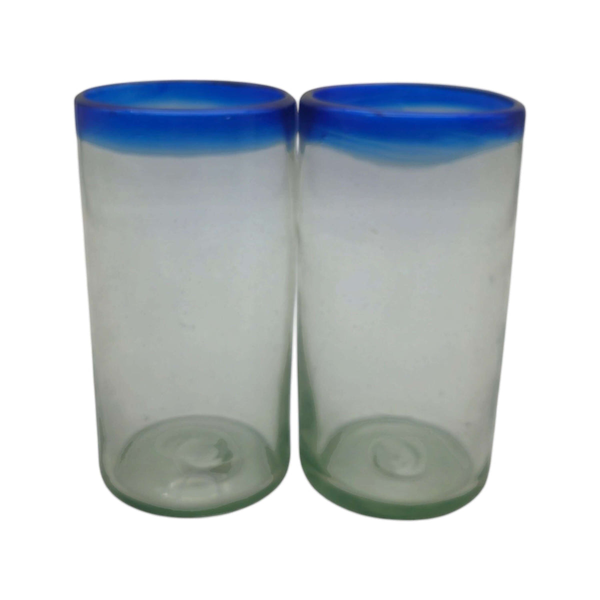 Mexican Blue Rim Tumbler | Hand-Blown Clear Glassware