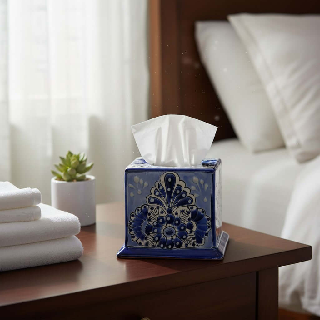 Blue & White Talavera Tissue Box Cover | Vibrant Mexican Decor