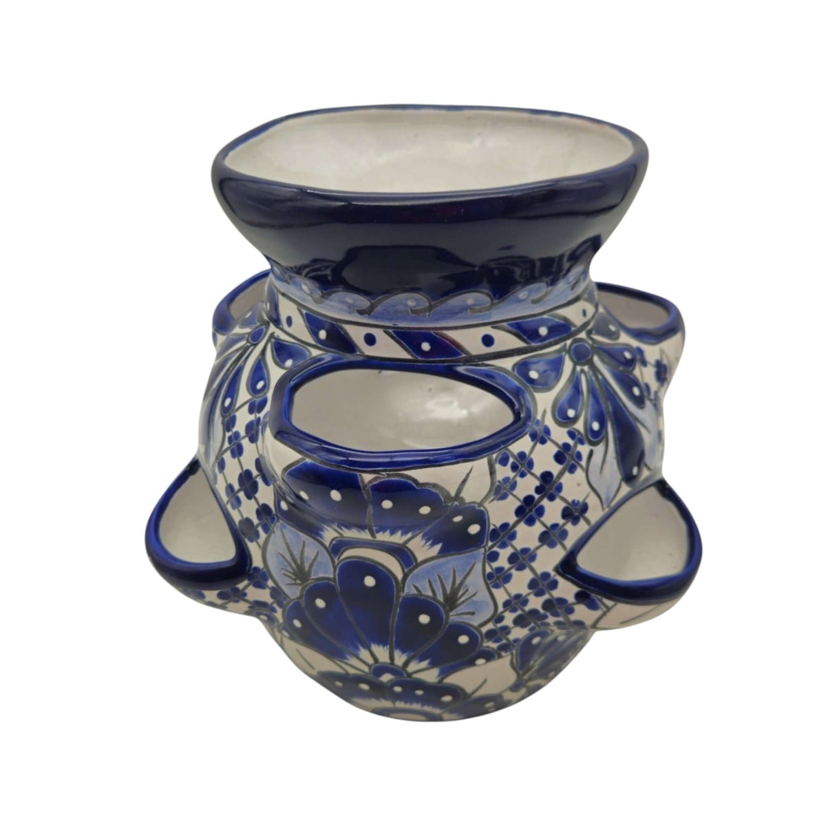 Blue & White Talavera Strawberry Planter | Handcrafted Mexican Pot