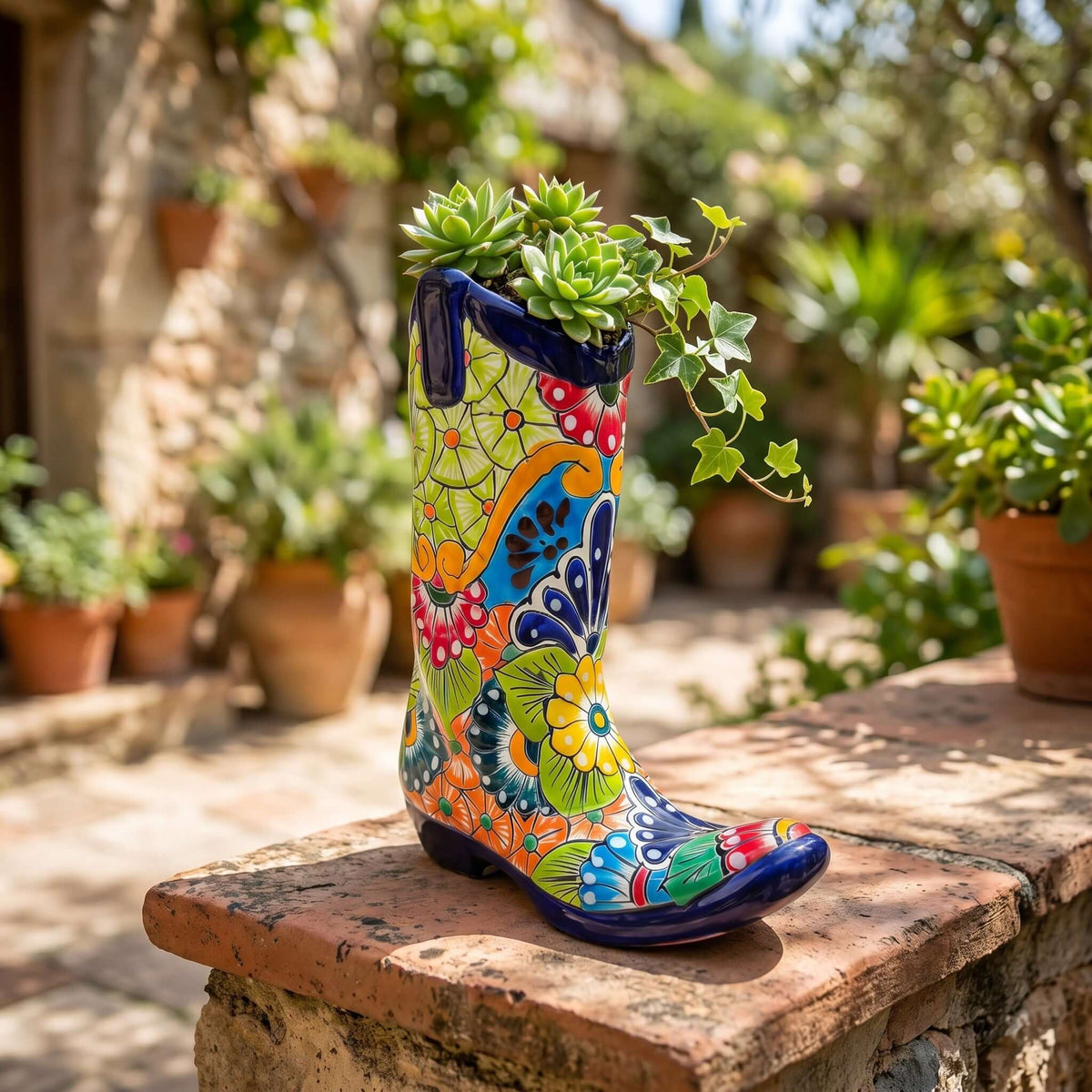 Talavera Boot Planter | Hand-Painted Mexican Flower Pot Art