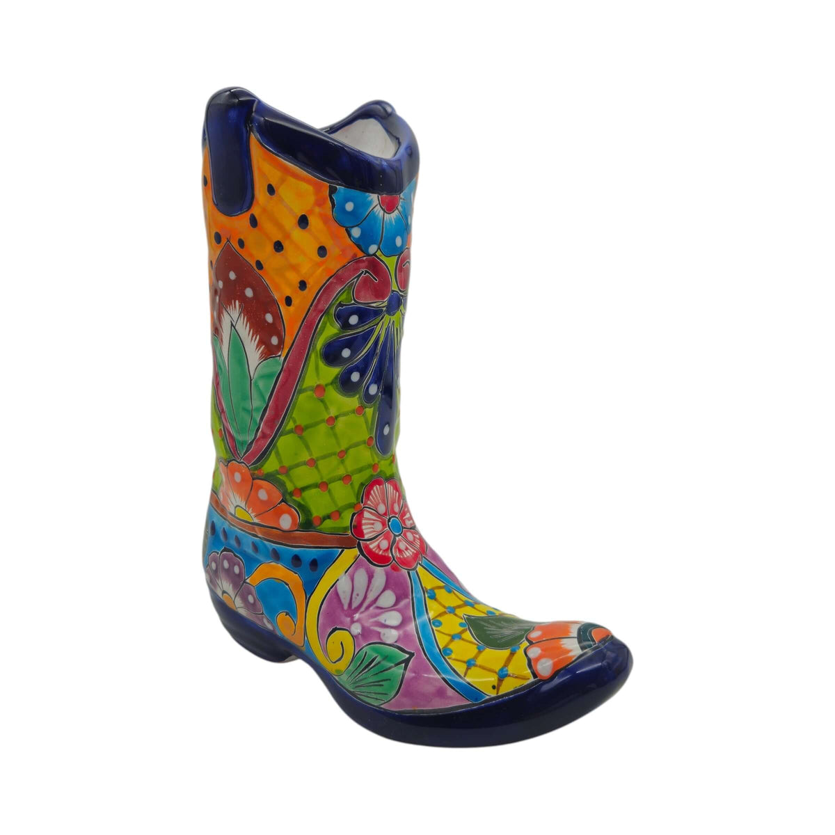 Talavera Boot Planter | Hand-Painted Mexican Flower Pot Art