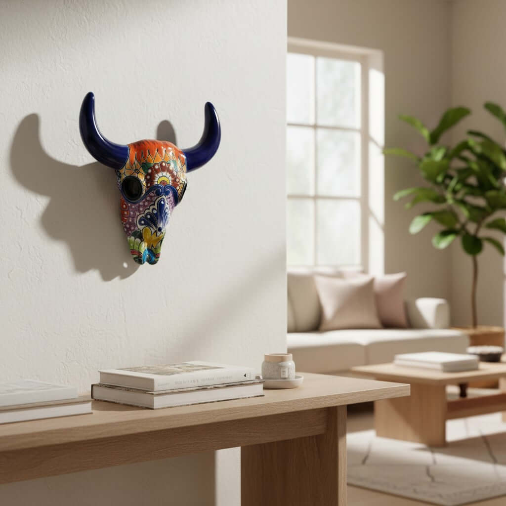 Talavera Bull Skull Wall Decor | Colorful Handcrafted Longhorn Art