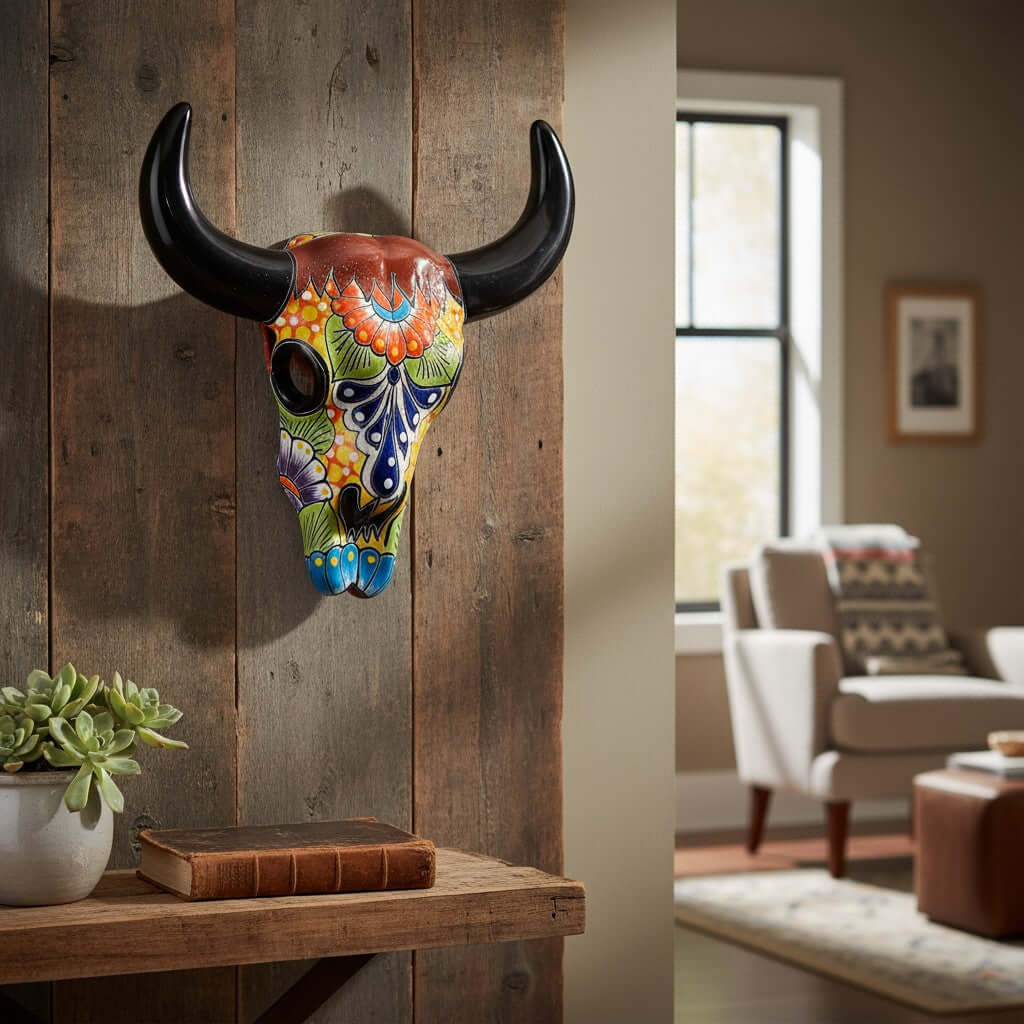 Talavera Bull Skull Wall Decor | Colorful Handcrafted Longhorn Art