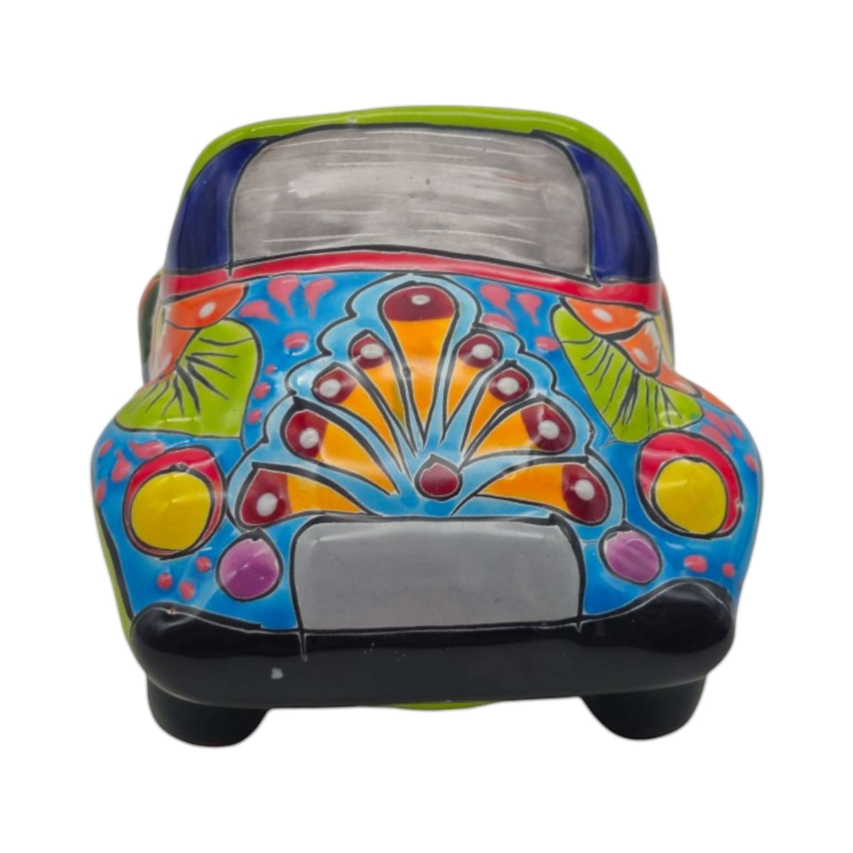 Colorful Hand-Painted Talavera Car Planter | Small Ceramic Car Statue