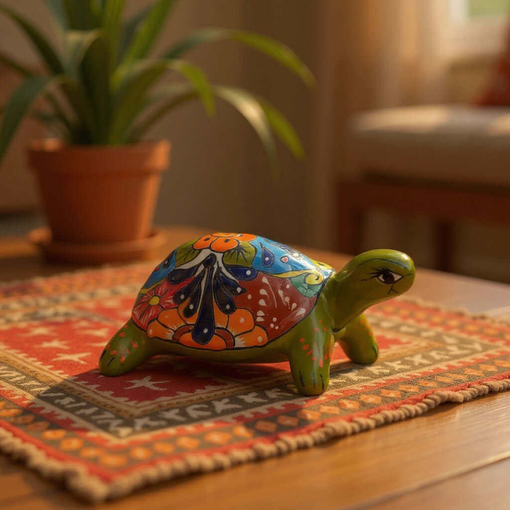 Talavera Sea Turtle Statue | Colorful Hand-Painted Mexican Decor