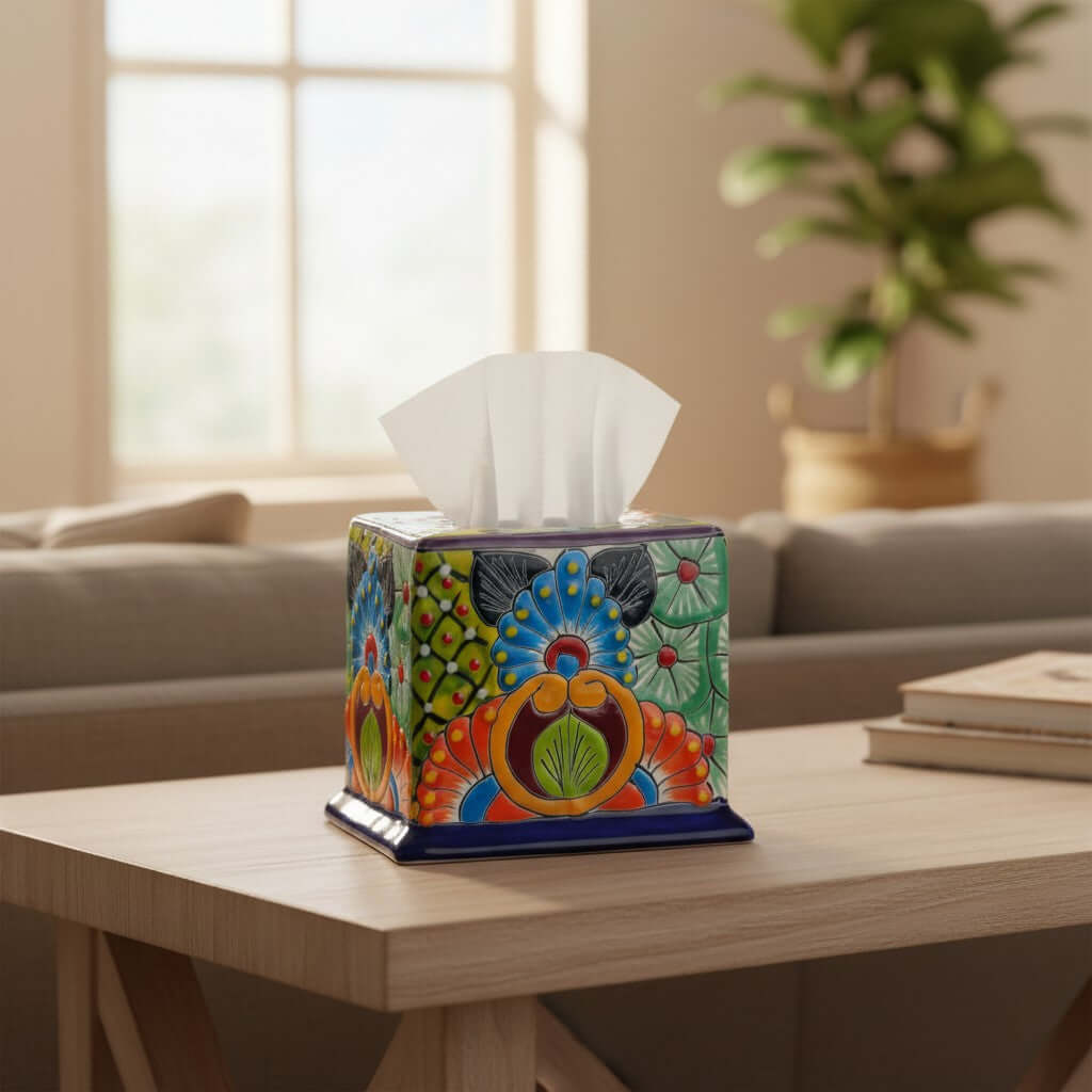 Talavera Tissue Box Cover | Colorful Hand-Painted Bathroom Decor