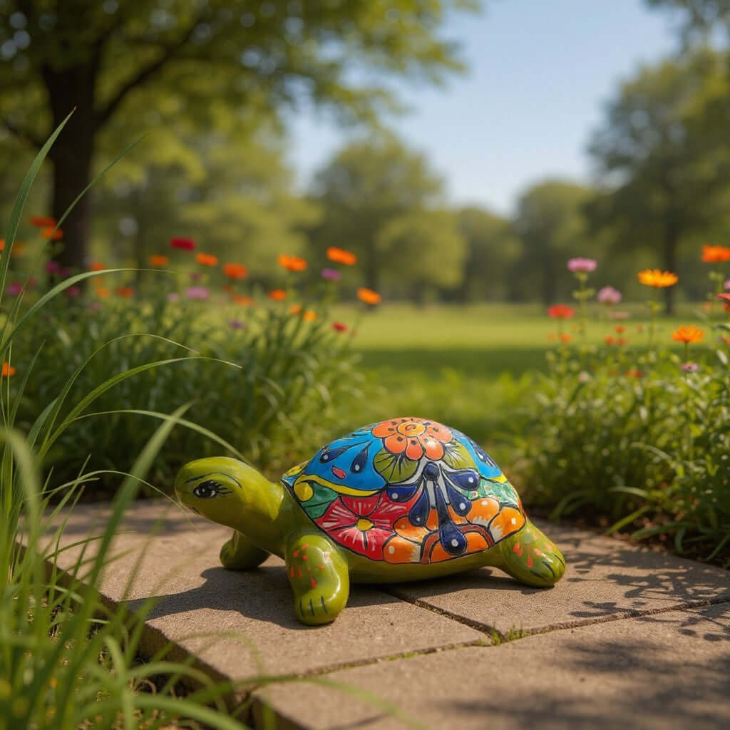 Talavera Sea Turtle Statue | Colorful Hand-Painted Mexican Decor